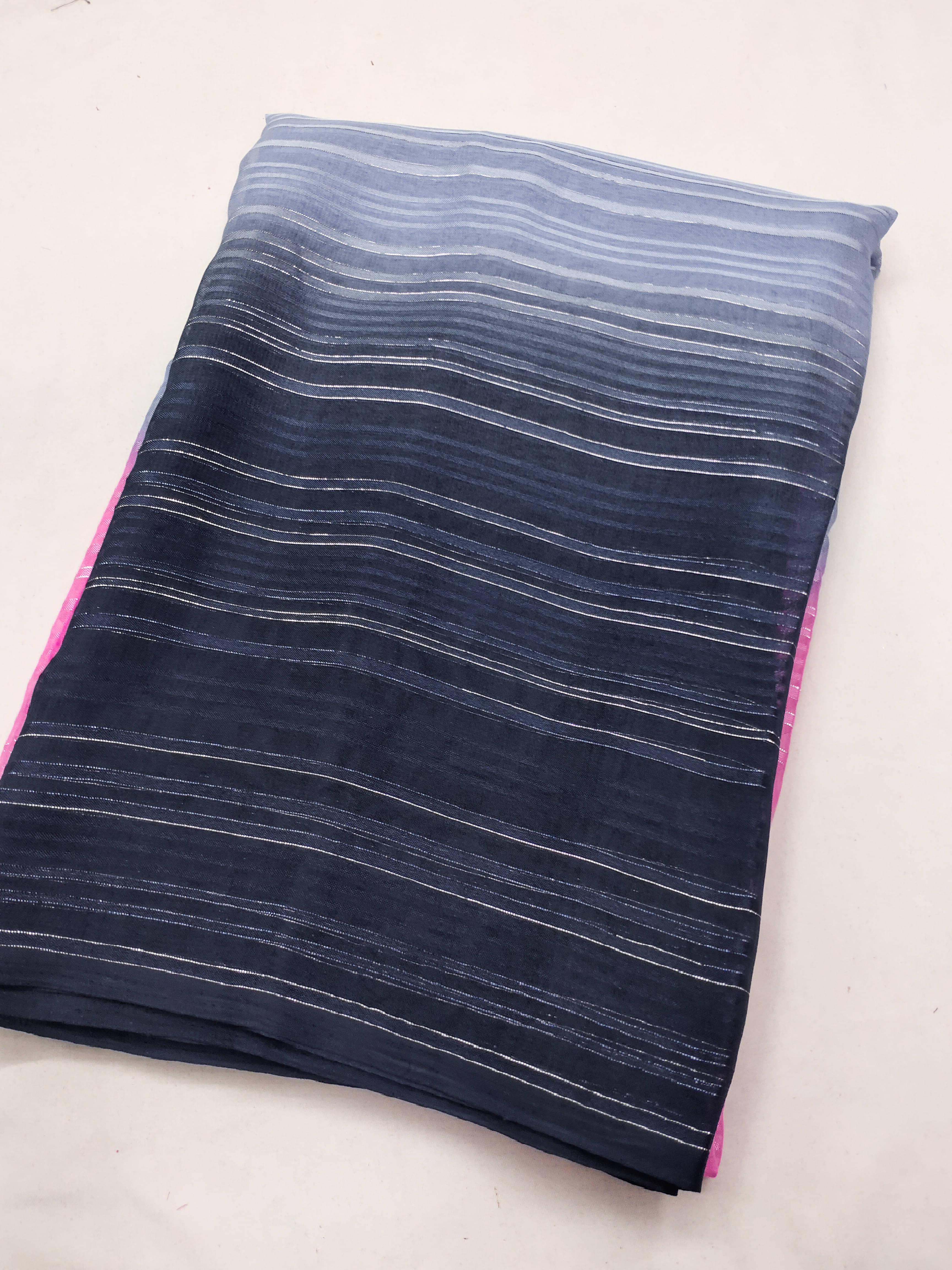 ANAND SAREES Satin Striped Saree With Unstitched Blouse Piece ( Grey ) ANAND SAREES Satin Striped Saree With Unstitched Blouse Piece ( Grey )