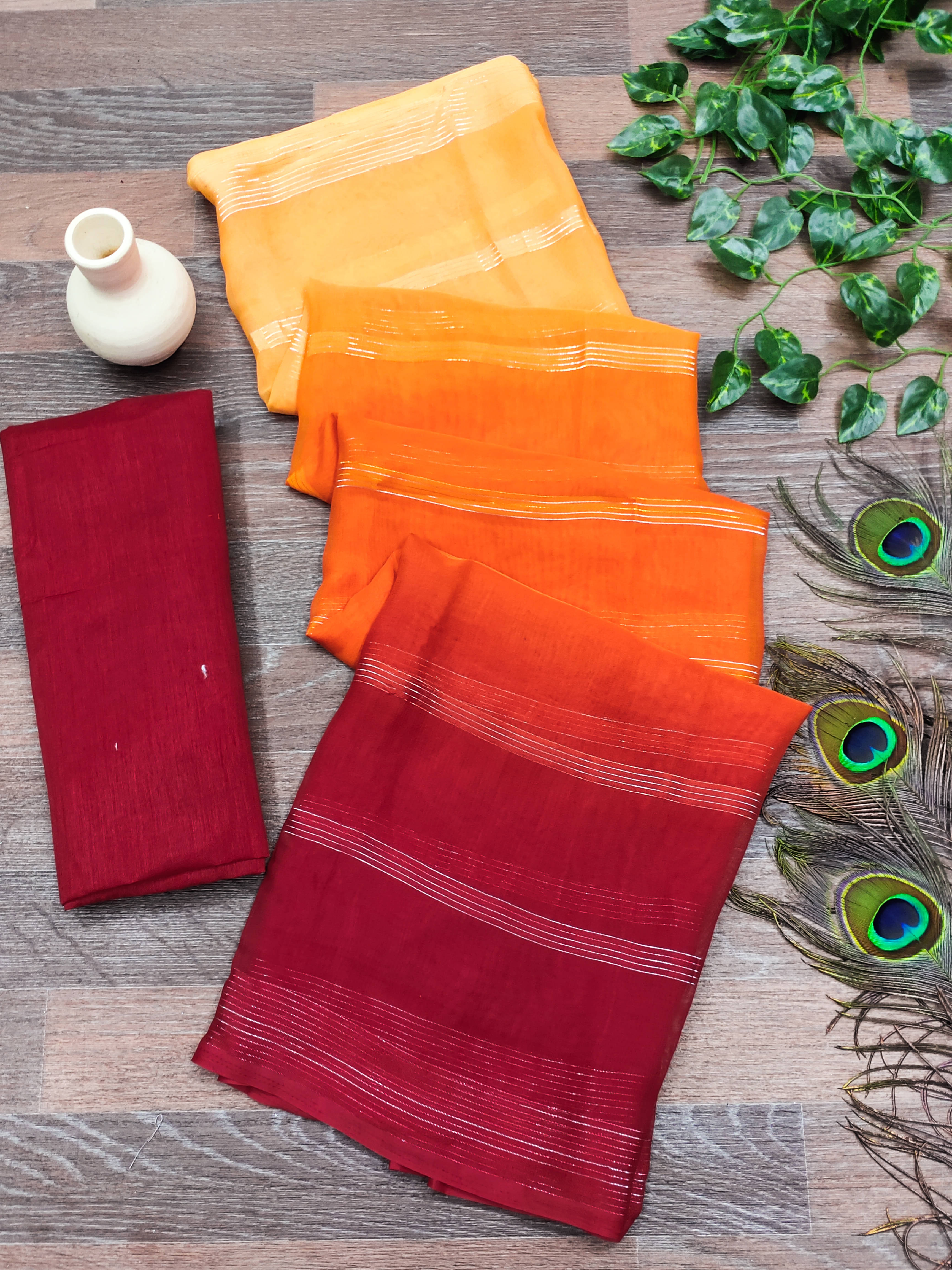 ANAND SAREES Satin Striped Saree With Unstitched Blouse Piece ( Orange ) ANAND SAREES Satin Striped Saree With Unstitched Blouse Piece ( Orange )
