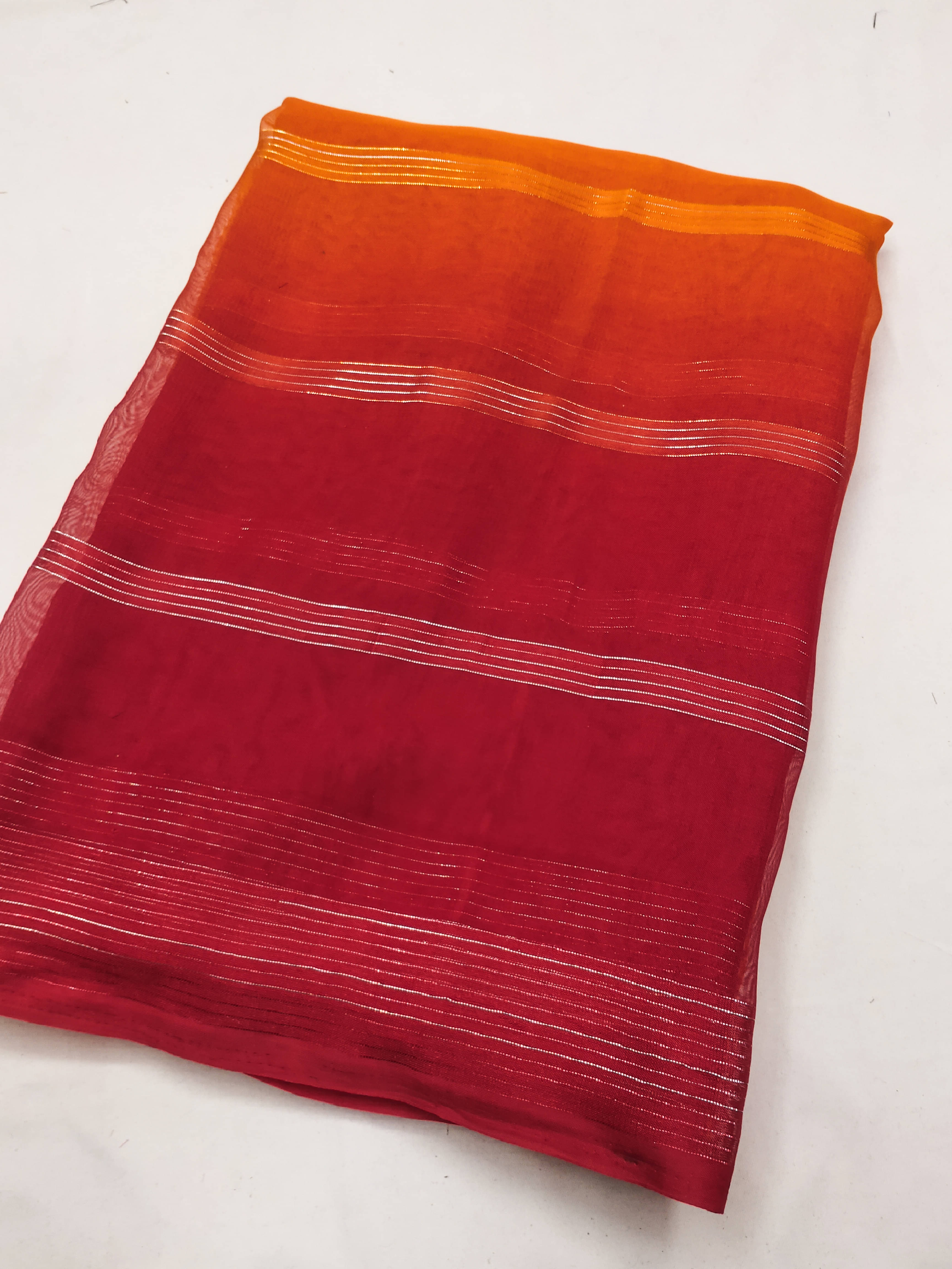     			ANAND SAREES Satin Striped Saree With Unstitched Blouse Piece ( Orange )
