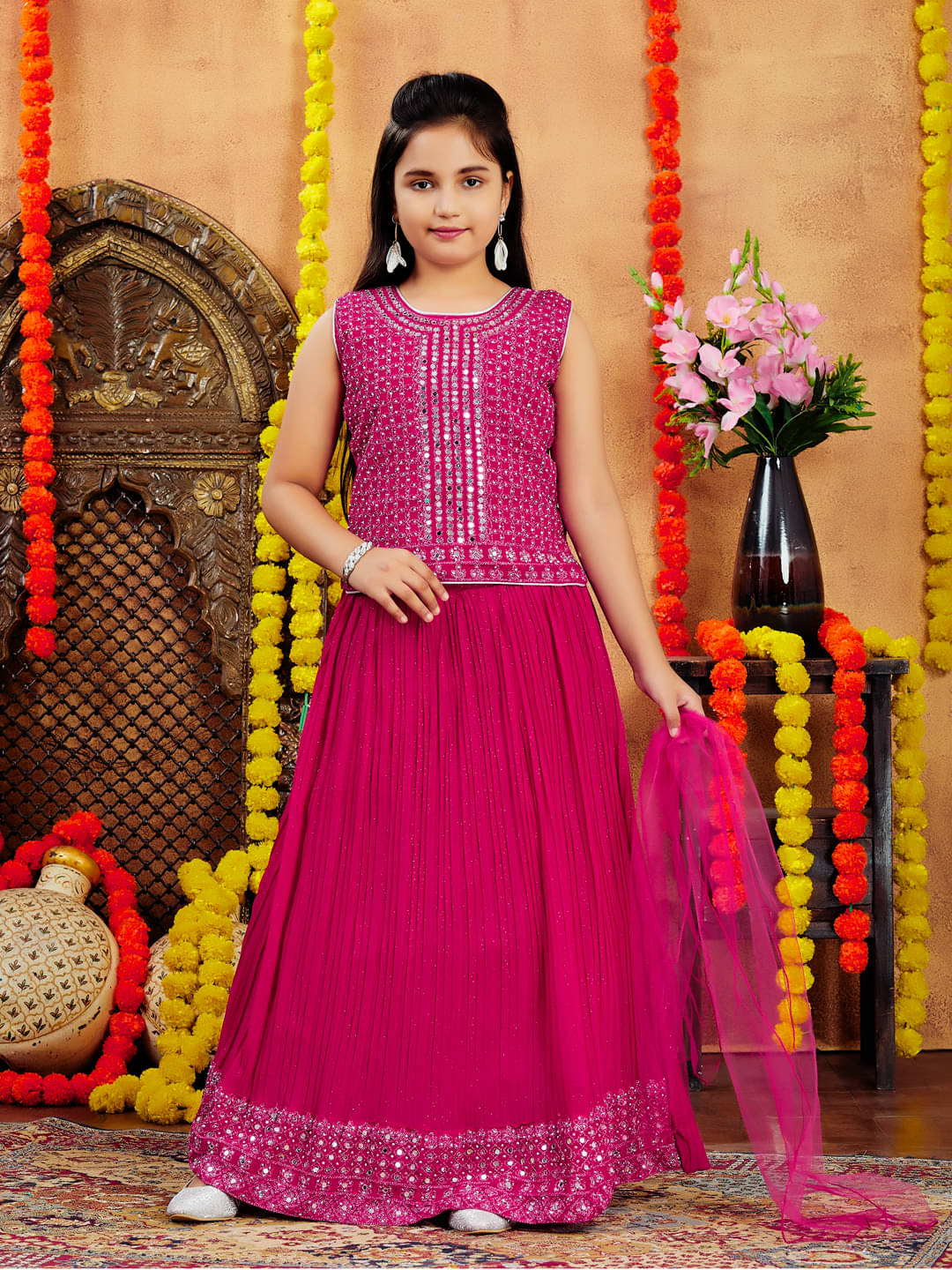     			Aarika Georgette Lehenga Choli Set For Girls ( Pack of 1 , Pink )