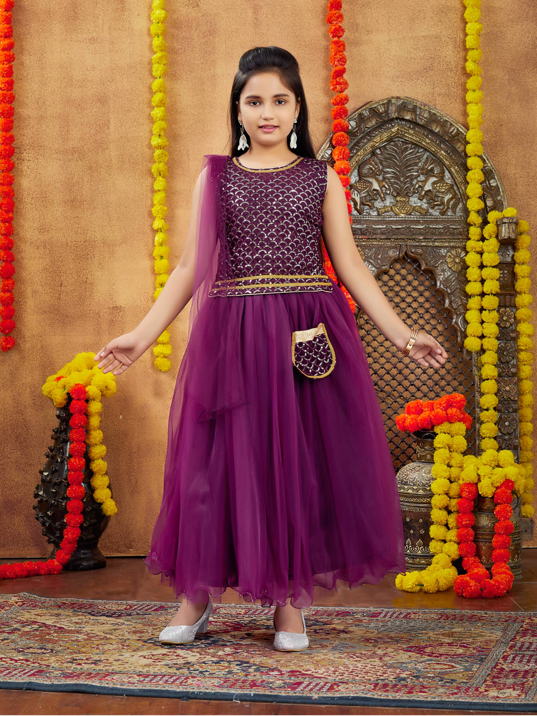     			Aarika Georgette Lehenga Choli Set For Girls ( Pack of 1 , Purple )