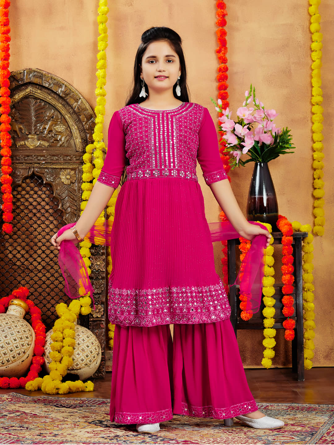Aarika Girls Georgette Kurta and Sharara Set ( Pack of 1 , Pink )