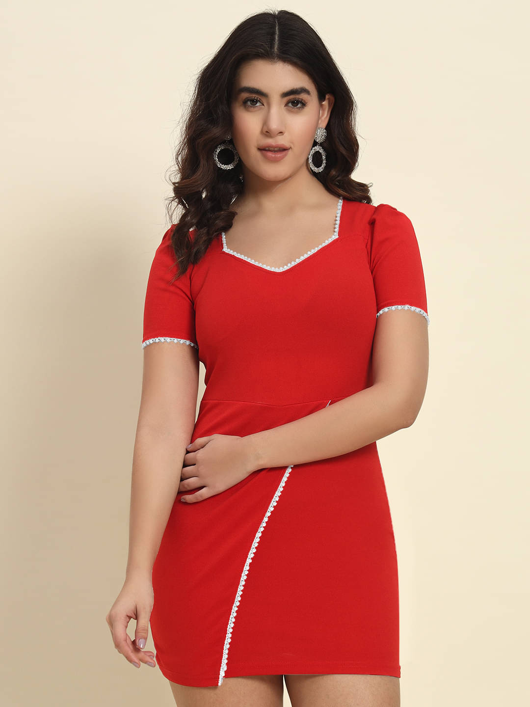 Addyvero Women Polyester Solid Bodycon Dress ( Red ) Addyvero Women Polyester Solid Bodycon Dress ( Red )