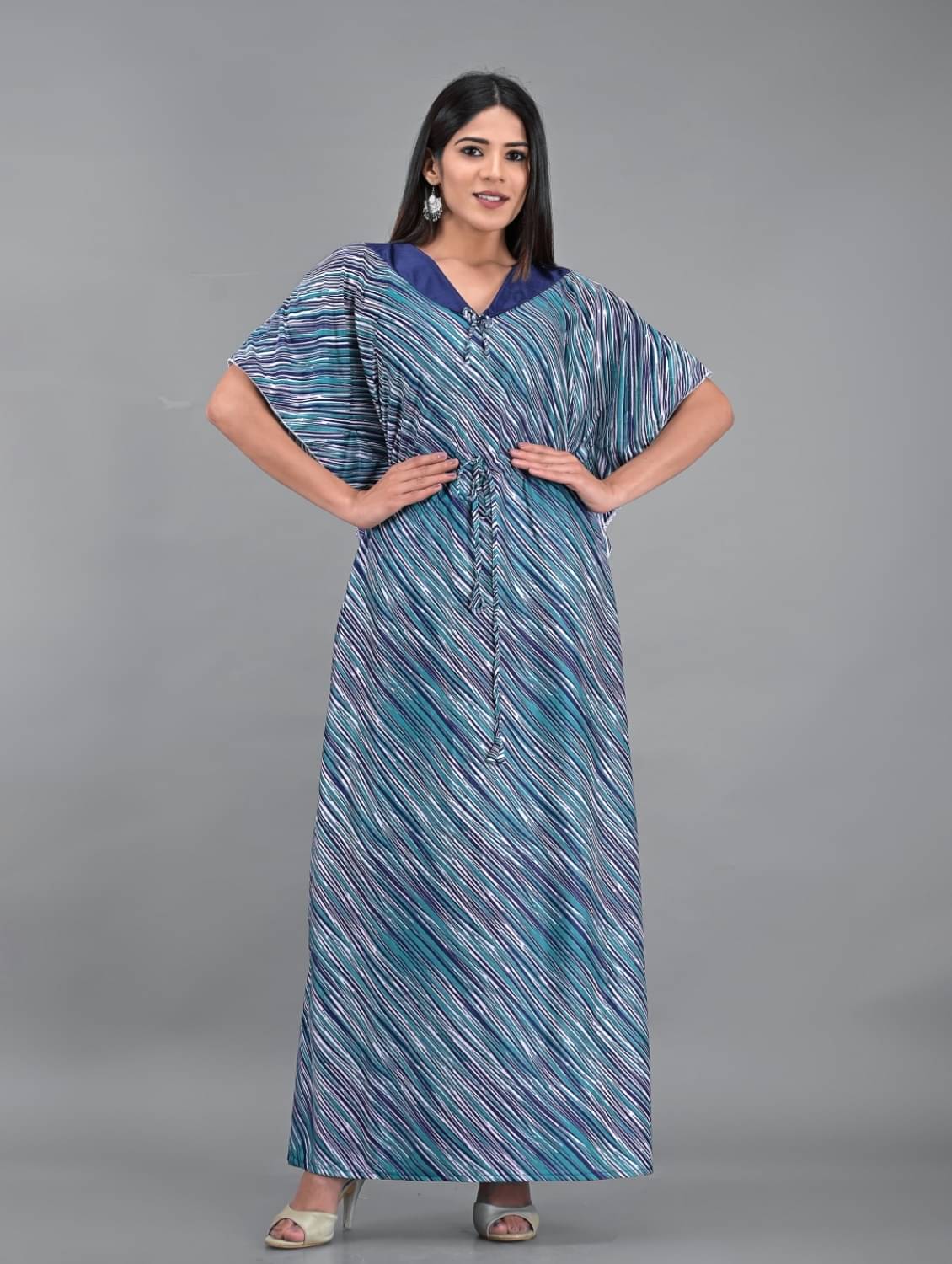Anjaneya Creations Green Satin Women's Nightwear Kaftan Night Dress ( Pack of 1 ) Anjaneya Creations Green Satin Women's Nightwear Kaftan Night Dress ( Pack of 1 )
