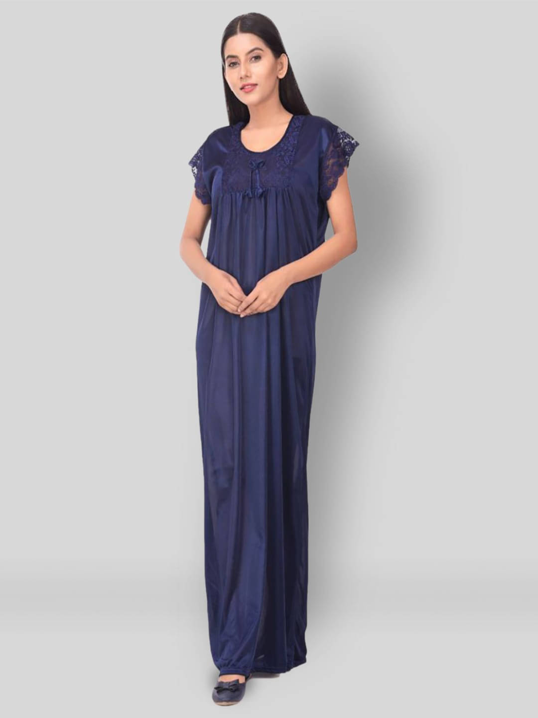 Anjaneya Creations Navy Blue Satin Women's Nightwear Nighty & Night Gowns ( Pack of 1 )     			Anjaneya Creations Navy Blue Satin Women's Nightwear Nighty & Night Gowns ( Pack of 1 )