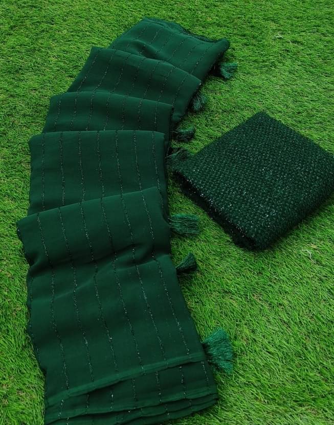 Apnisha Chiffon Striped Saree With Unstitched Blouse Piece ( Green ) Apnisha Chiffon Striped Saree With Unstitched Blouse Piece ( Green )