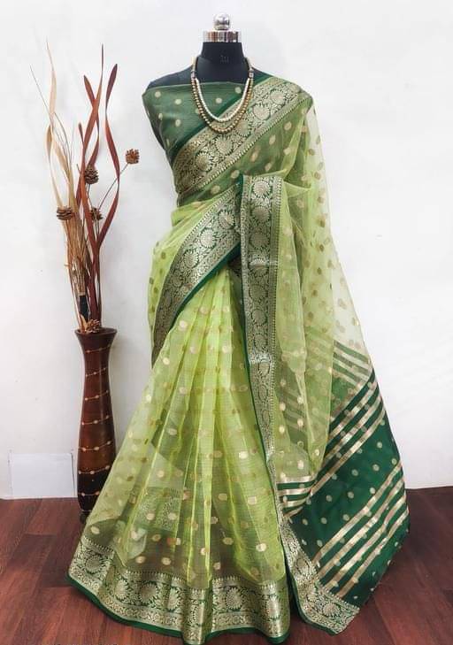 Apnisha Organza Embellished Saree With Unstitched Blouse Piece ( Green ) Apnisha Organza Embellished Saree With Unstitched Blouse Piece ( Green )