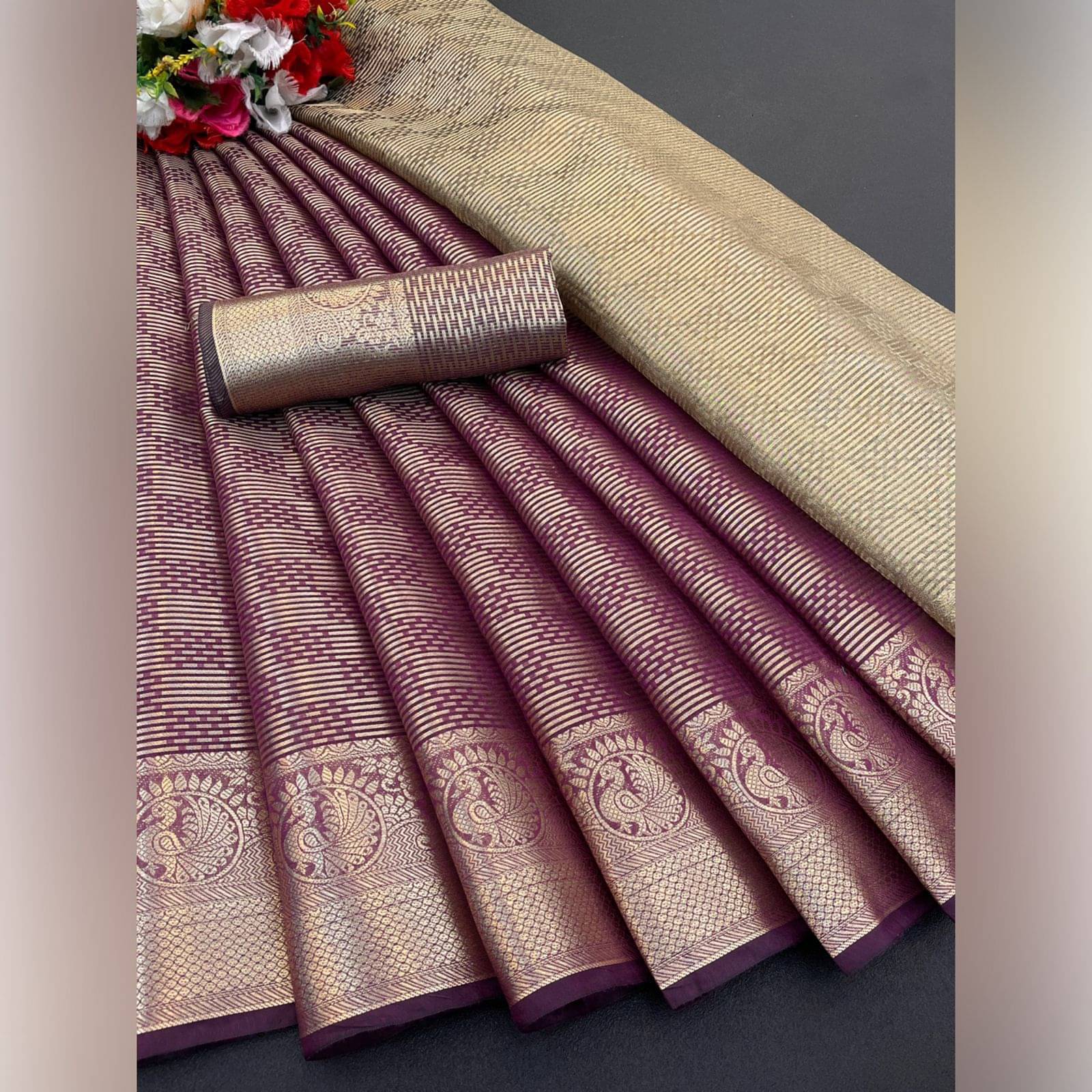 Apnisha Tissue Embellished Saree With Unstitched Blouse Piece ( Purple ) Apnisha Tissue Embellished Saree With Unstitched Blouse Piece ( Purple )