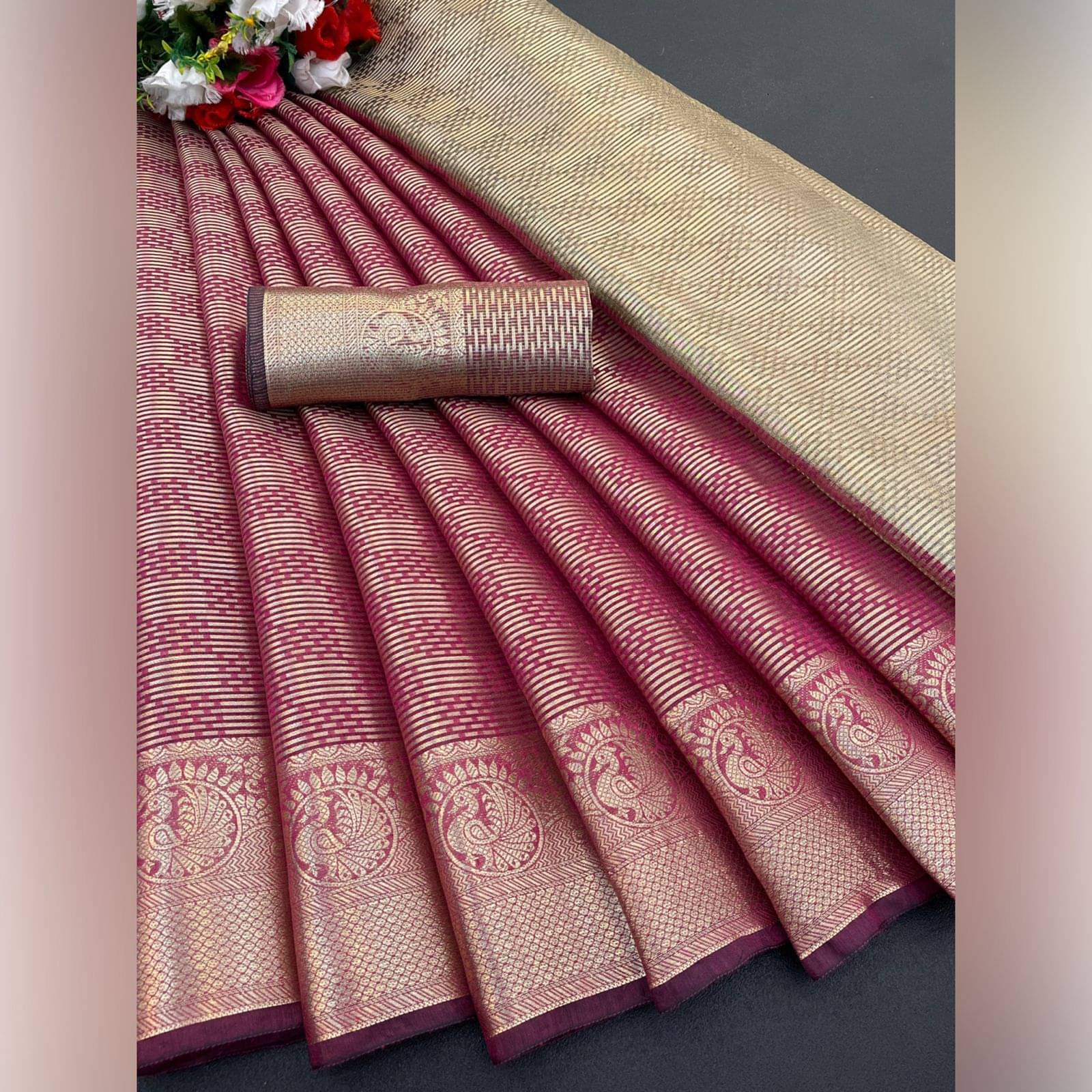 Apnisha Tissue Embellished Saree With Unstitched Blouse Piece ( Pink ) Apnisha Tissue Embellished Saree With Unstitched Blouse Piece ( Pink )