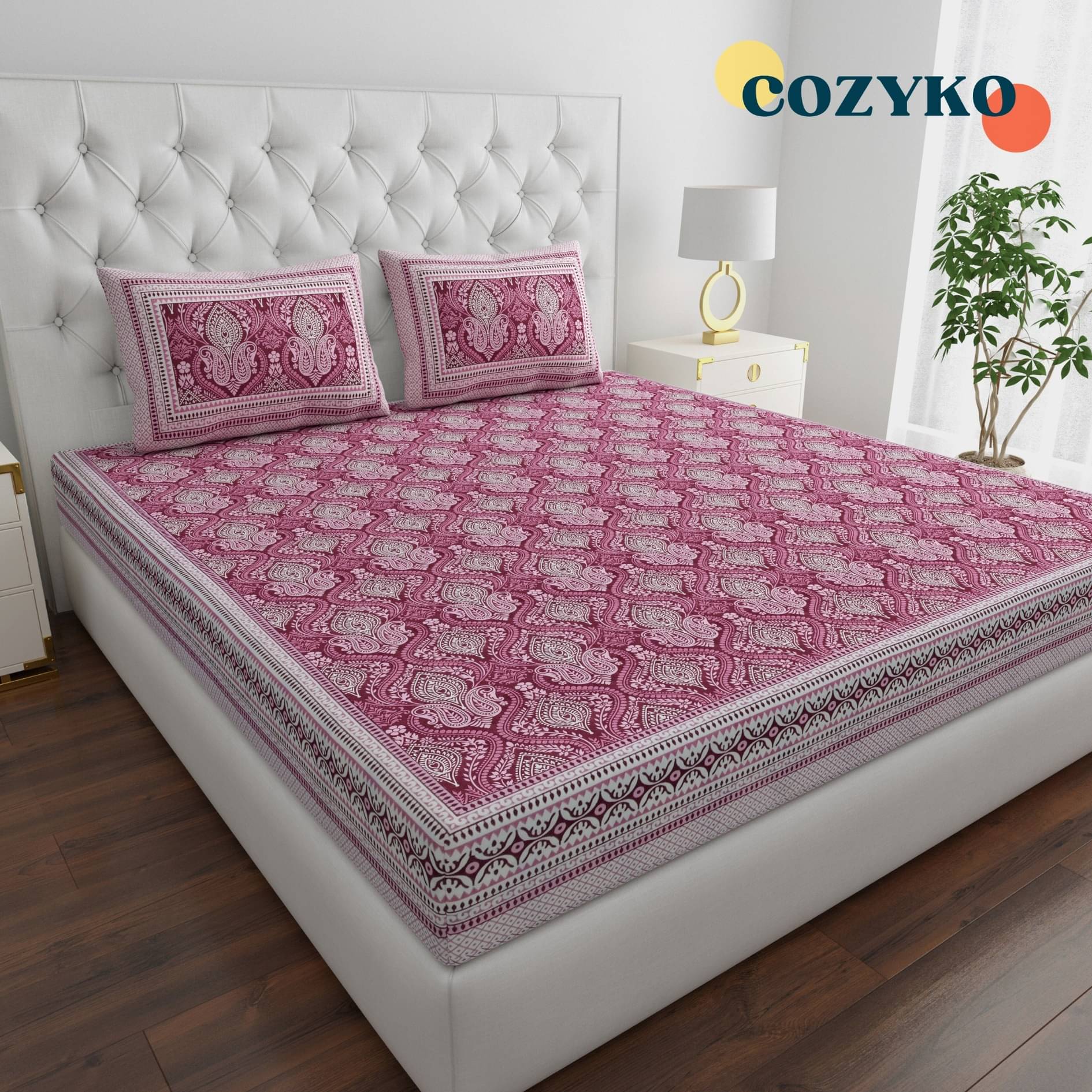     			COZYKO Cotton 1 Double King Bedsheet with 2 Pillow Covers ( Pink )