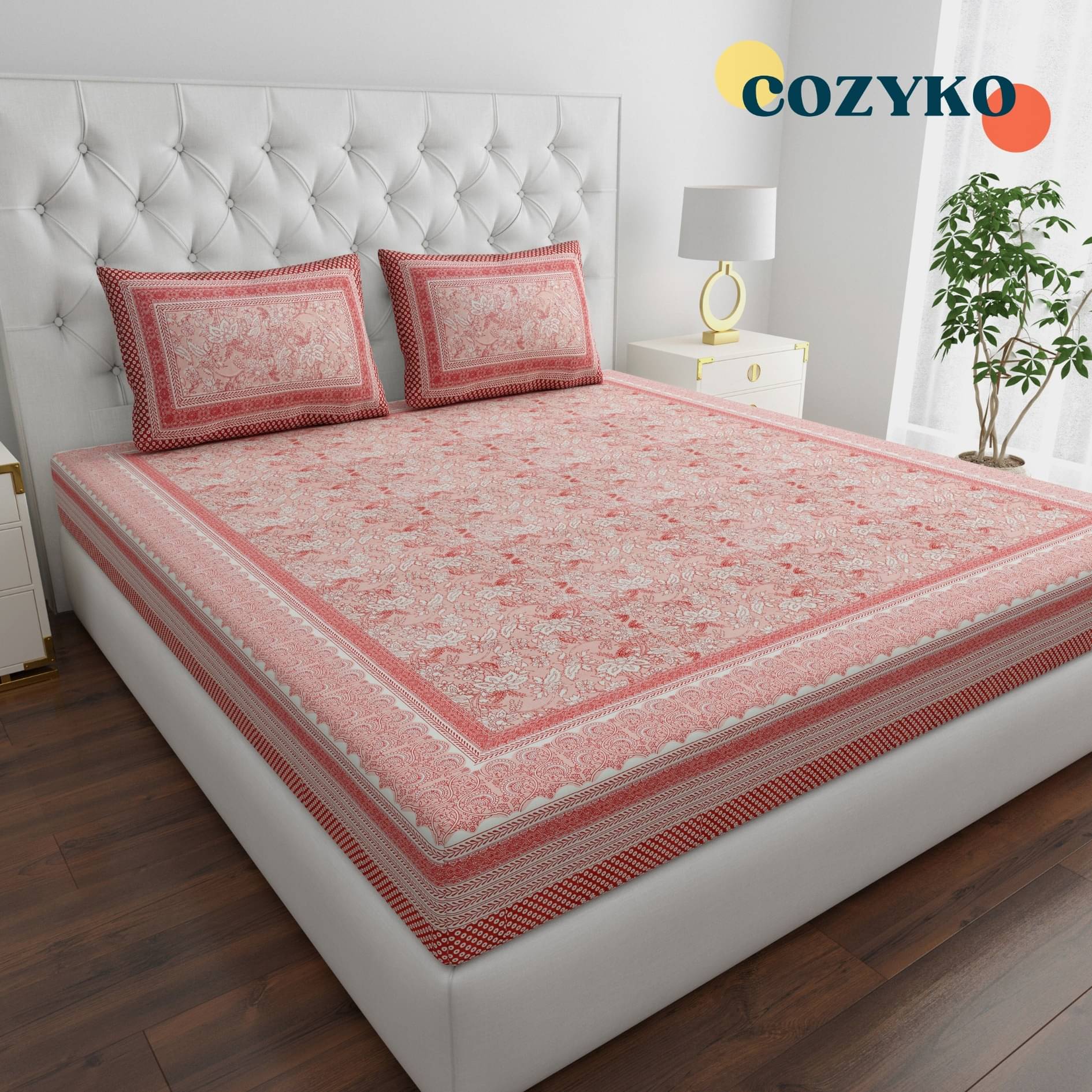     			COZYKO Cotton 1 Double King Bedsheet with 2 Pillow Covers ( Orange )