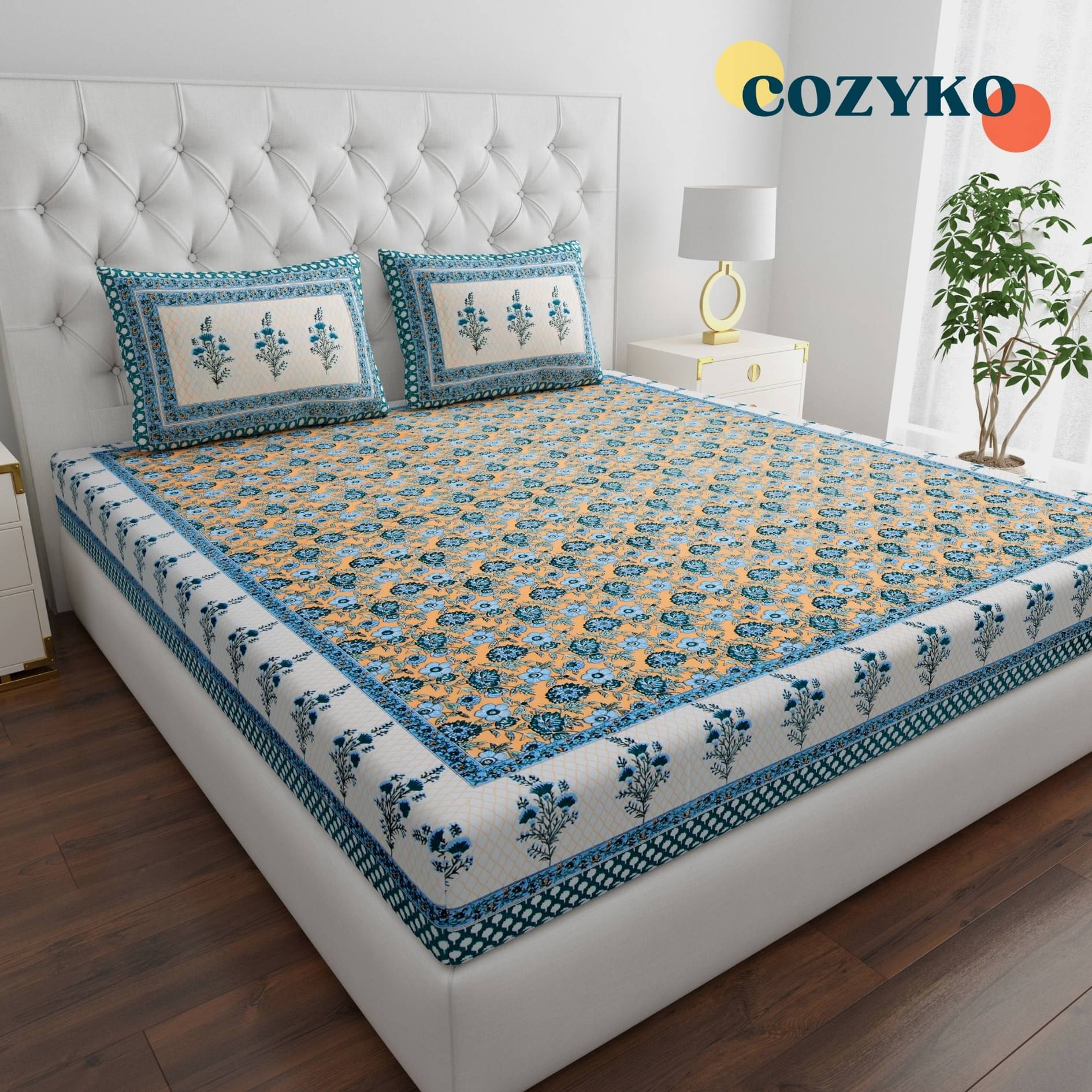     			COZYKO Cotton 1 Double King Bedsheet with 2 Pillow Covers ( Blue )
