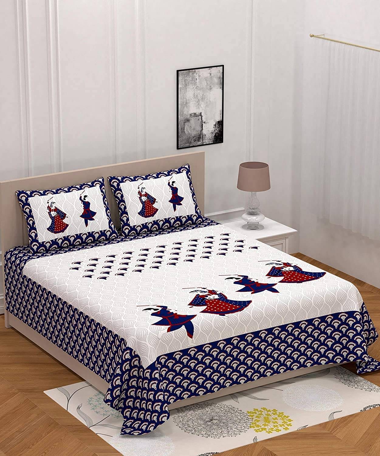     			DESHBANDHU DBK Cotton 1 Double Bedsheet with 2 Pillow Covers ( Blue )