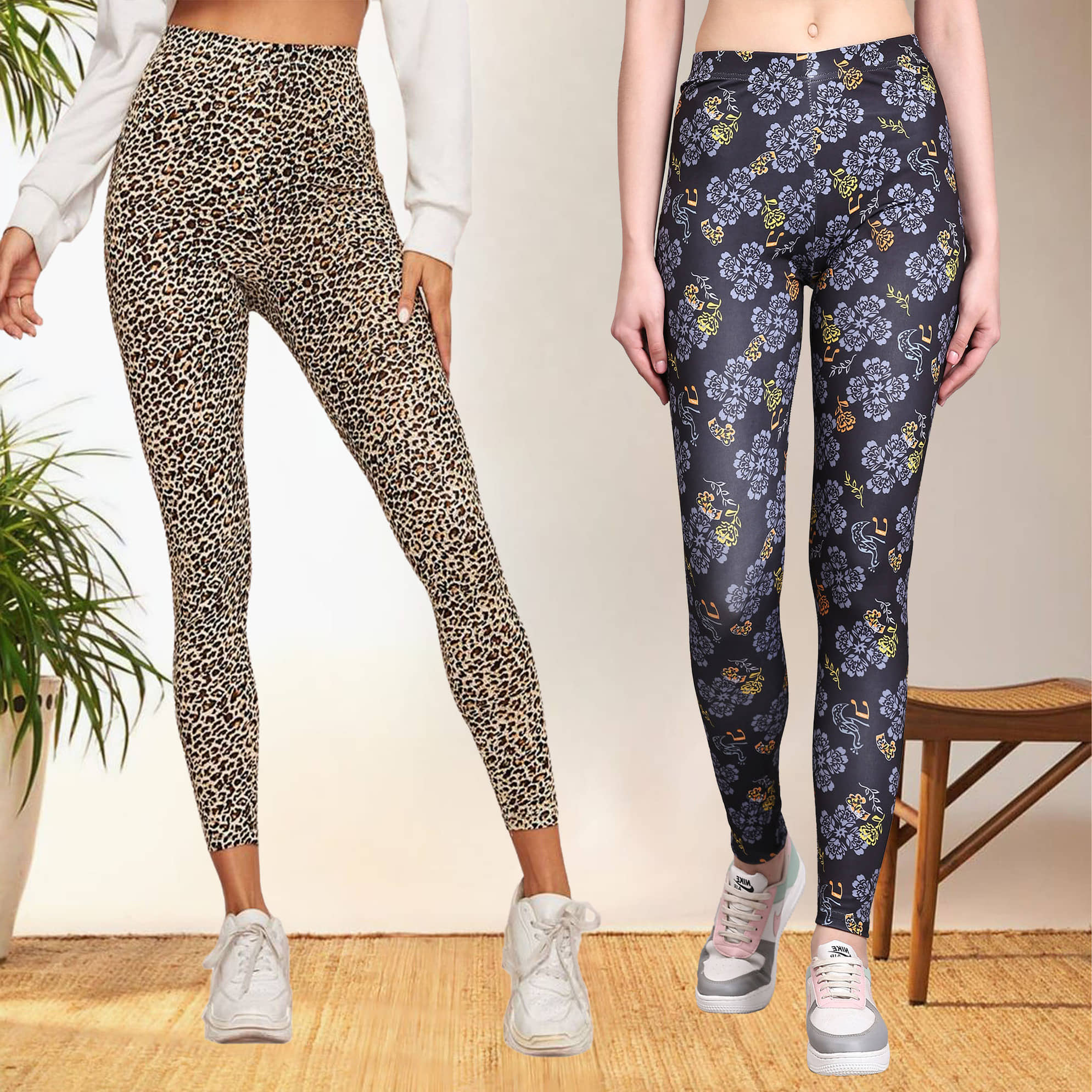 DTR FASHION - Cotton Blend Regular Fit Multicolor Women's Jeggings ( Pack of 2 )