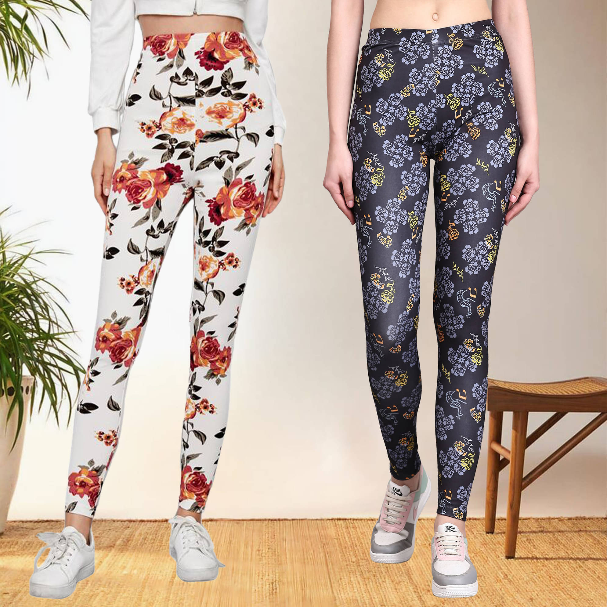 DTR FASHION - Cotton Blend Regular Fit Multicolor Women's Jeggings ( Pack of 2 ) DTR FASHION - Cotton Blend Regular Fit Multicolor Women's Jeggings ( Pack of 2 )