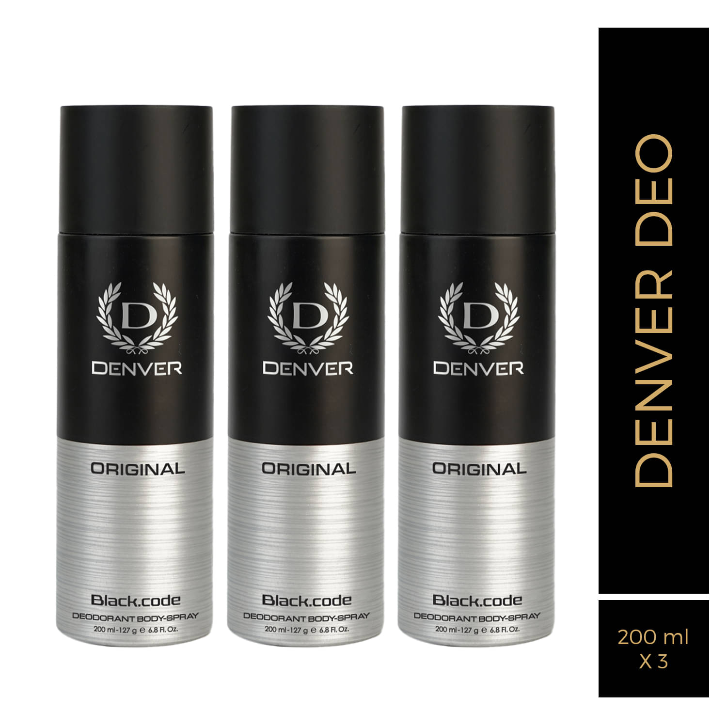     			Denver Black Code Original Deodorant Spray for Men 200 ml ( Pack of 3 )
