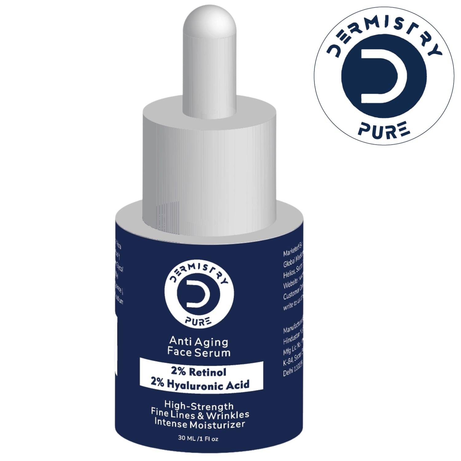     			Dermistry Pure 2% Retinol 2% Hyaluronic Acid High-Strength Anti Aging Ageing Face Serum Removes Fine Lines & Wrinkles Skin Deep Hydration Intense Moisturizer 30ml