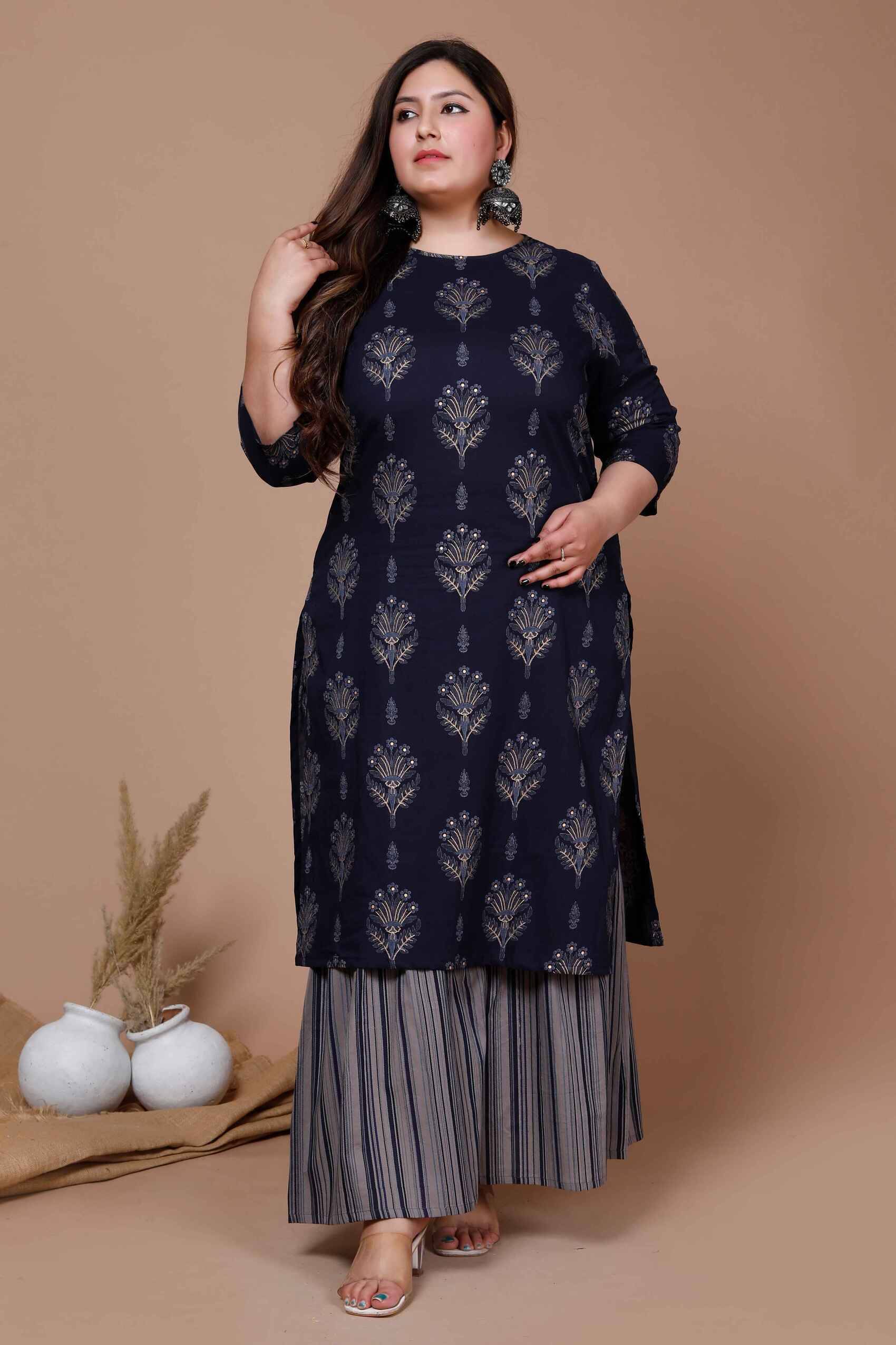     			Doriyaan Cotton Printed Kurti With Sharara And Gharara Women's Stitched Salwar Suit - Blue ( Pack of 1 )