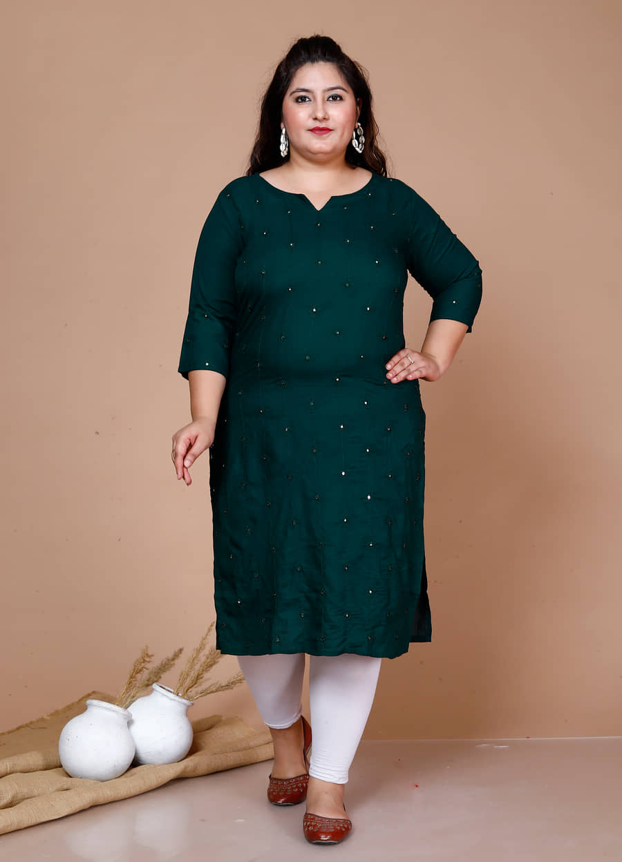 Doriyaan Pack of 1 Rayon Embellished Straight Women's Kurti - ( Green ) - Kurtis, Tunics | Buy online on ZillyBuy
