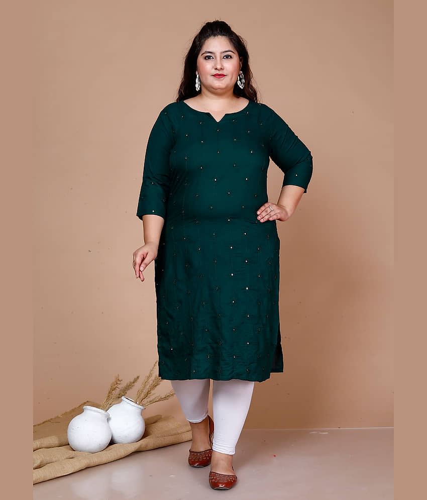 Doriyaan Pack of 1 Rayon Embellished Straight Women's Kurti - ( Green ) - Kurtis, Tunics | Buy online on ZillyBuy