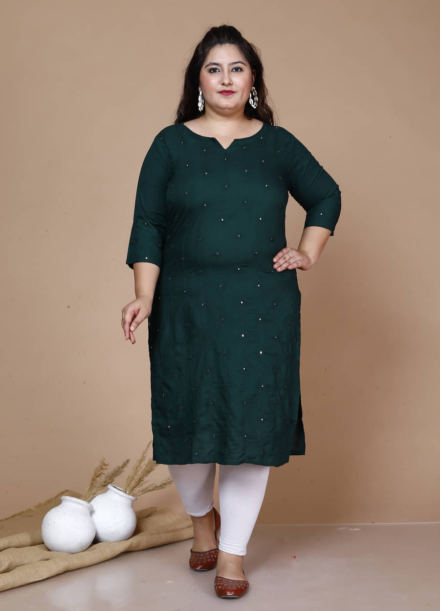     			Doriyaan Pack of 1 Rayon Embellished Straight Women's Kurti - ( Green )