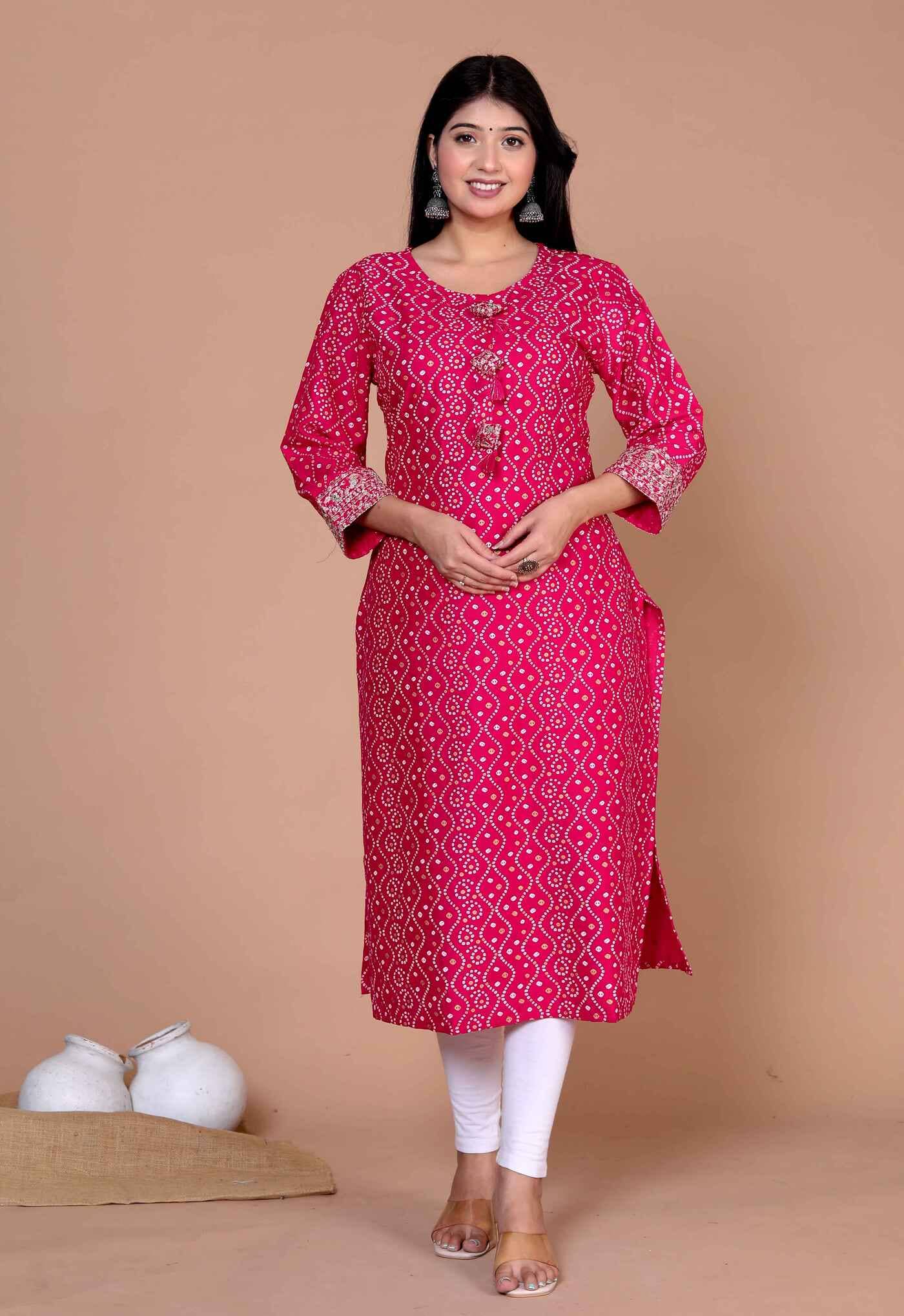 Doriyaan Pack of 1 Rayon Printed Straight Women's Kurti - ( Pink ) - Kurtis, Tunics | Buy online on ZillyBuy