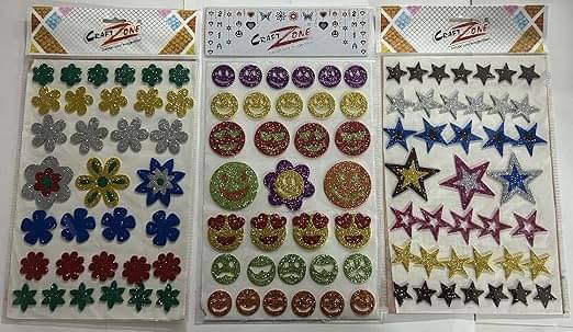     			Eclet Glitter Foam Self Adhesive Stickers for Art & Craft for Kids - Set of 3 Sheets Mix Design