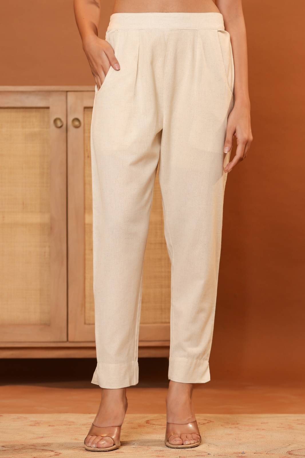     			Flamboyant - Off White Cotton Women's Straight Pant ( Pack of 1 )