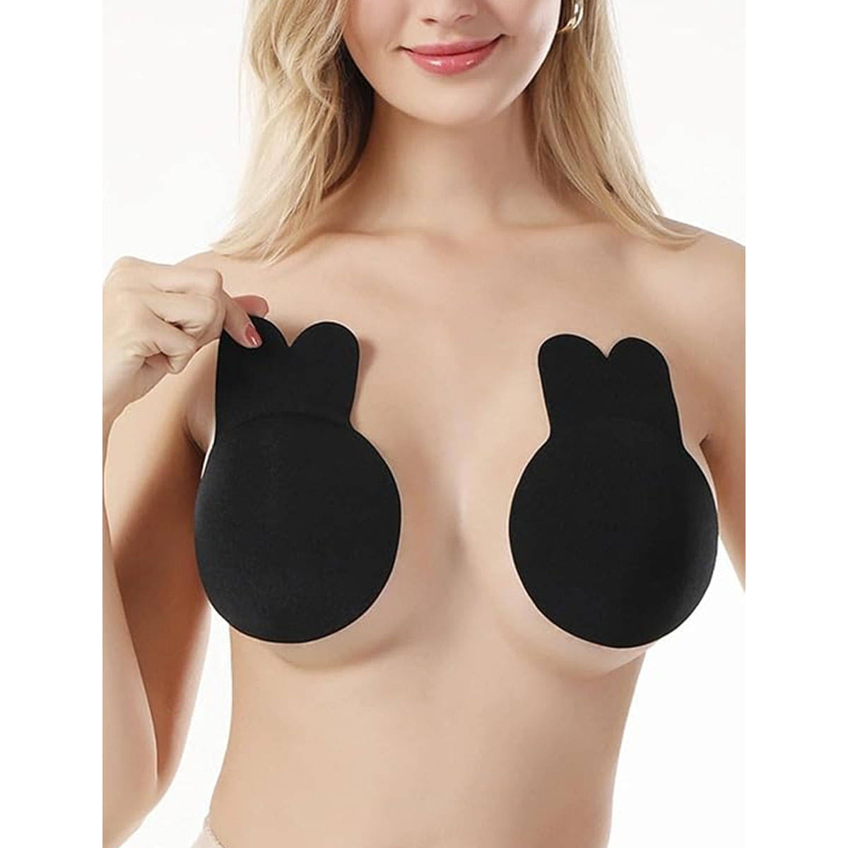     			GEEO Sticky Adhesive Silicone Rbbit Shape Nipple Covers Waterproof Reusable Ultra Thin Nipples Covers Pack of 2 Pcs Cotton (Black)