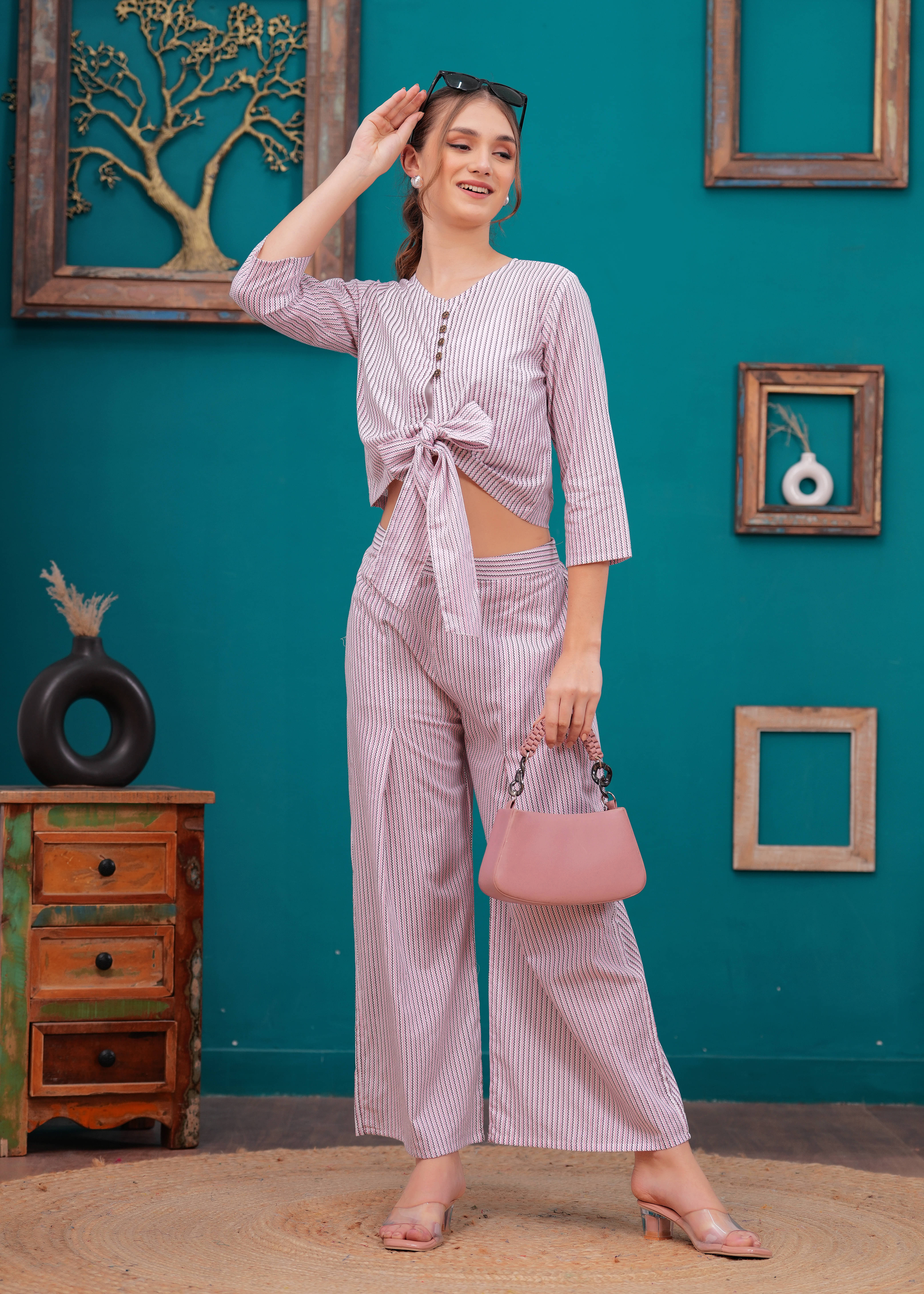 HIGHLIGHT FASHION EXPORT Women Printed Top With Trousers Co-Ord Set ( Pink )     			HIGHLIGHT FASHION EXPORT Women Printed Top With Trousers Co-Ord Set ( Pink )