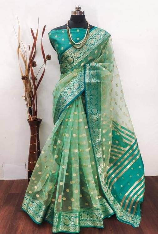 JULEE Organza Embellished Saree With Unstitched Blouse Piece ( Rama ) JULEE Organza Embellished Saree With Unstitched Blouse Piece ( Rama )