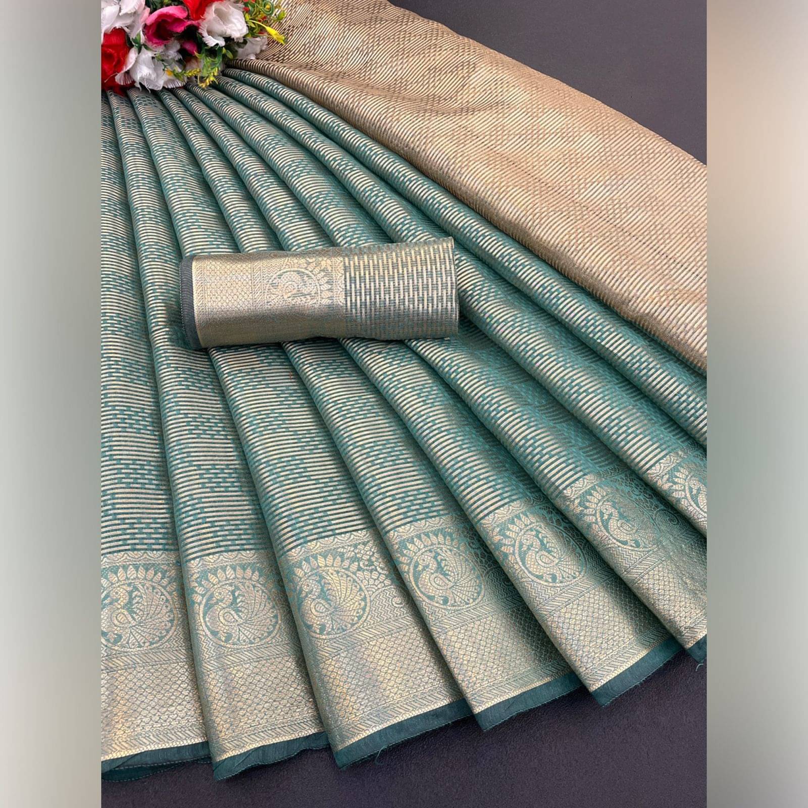 JULEE Tissue Embellished Saree With Unstitched Blouse Piece ( Rama ) JULEE Tissue Embellished Saree With Unstitched Blouse Piece ( Rama )