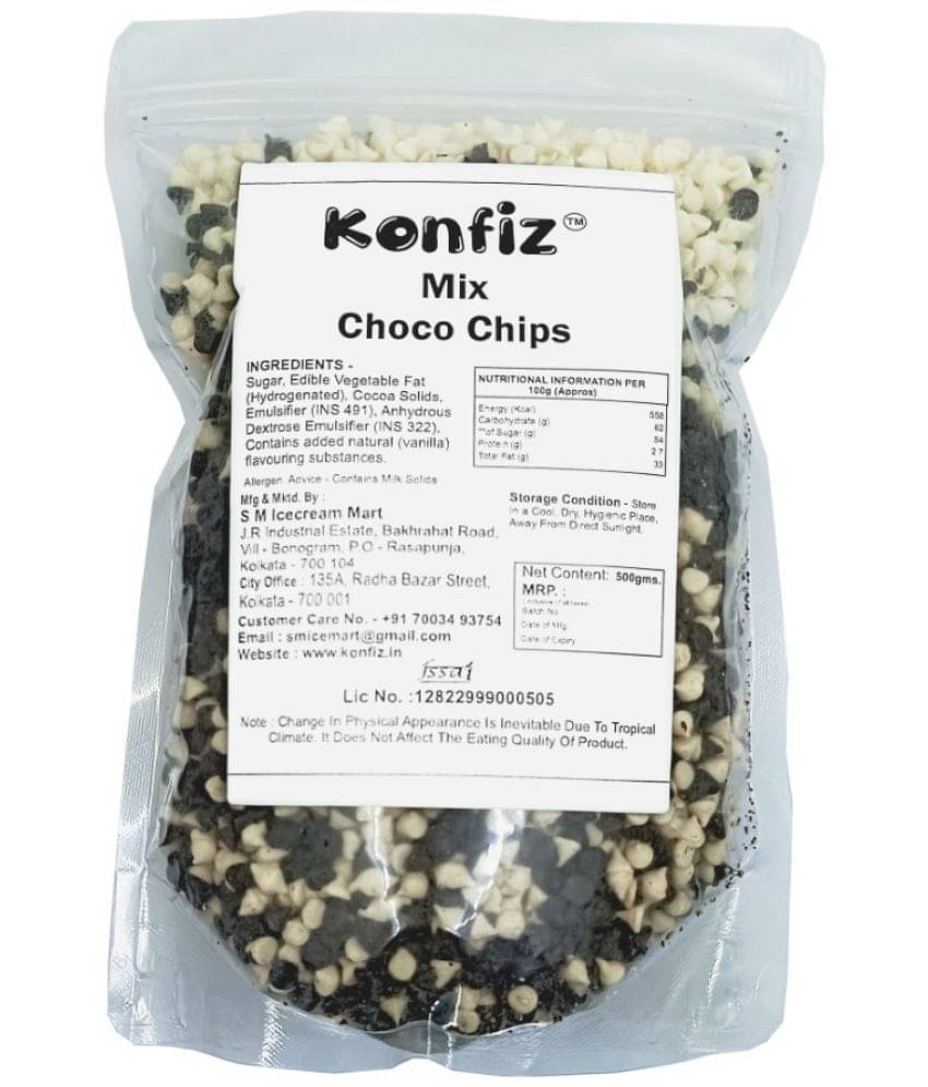 KONFIZ Dark & White Choco chips Assorted Chocolates 500 g     			KONFIZ Dark & White Choco chips Assorted Chocolates 500 g