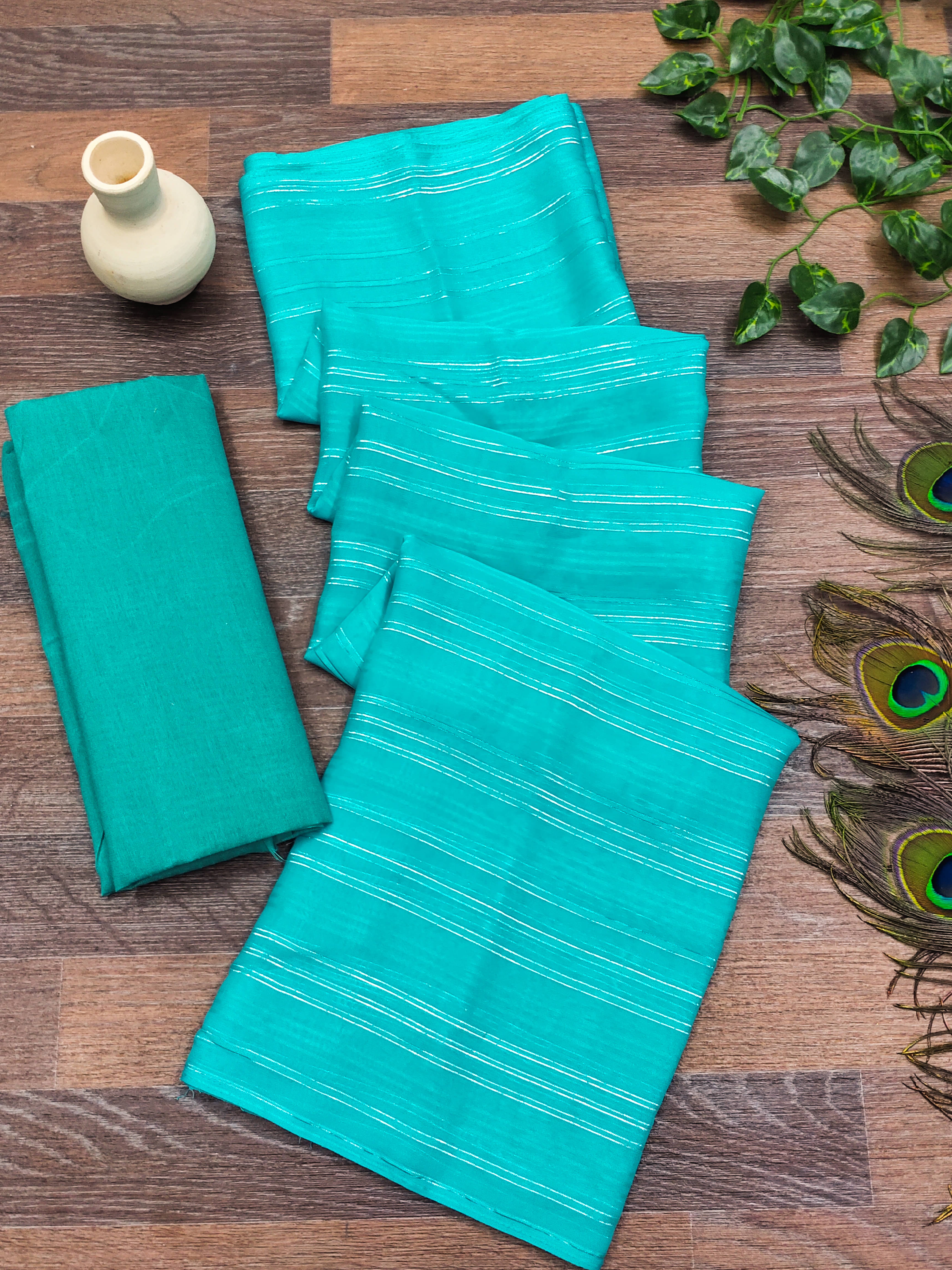 Kashvi Sarees Satin Striped Saree With Unstitched Blouse Piece ( Light Green ) Kashvi Sarees Satin Striped Saree With Unstitched Blouse Piece ( Light Green )
