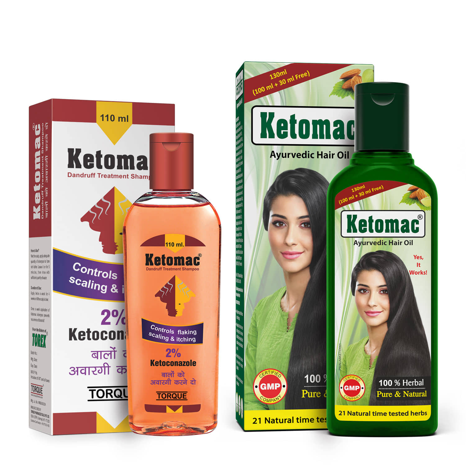 Ketomac Anti Dandruff Shampoo110ml With Ketomac Ayurvedic Anti Hair Fall Oil For Hair Growth 130ml