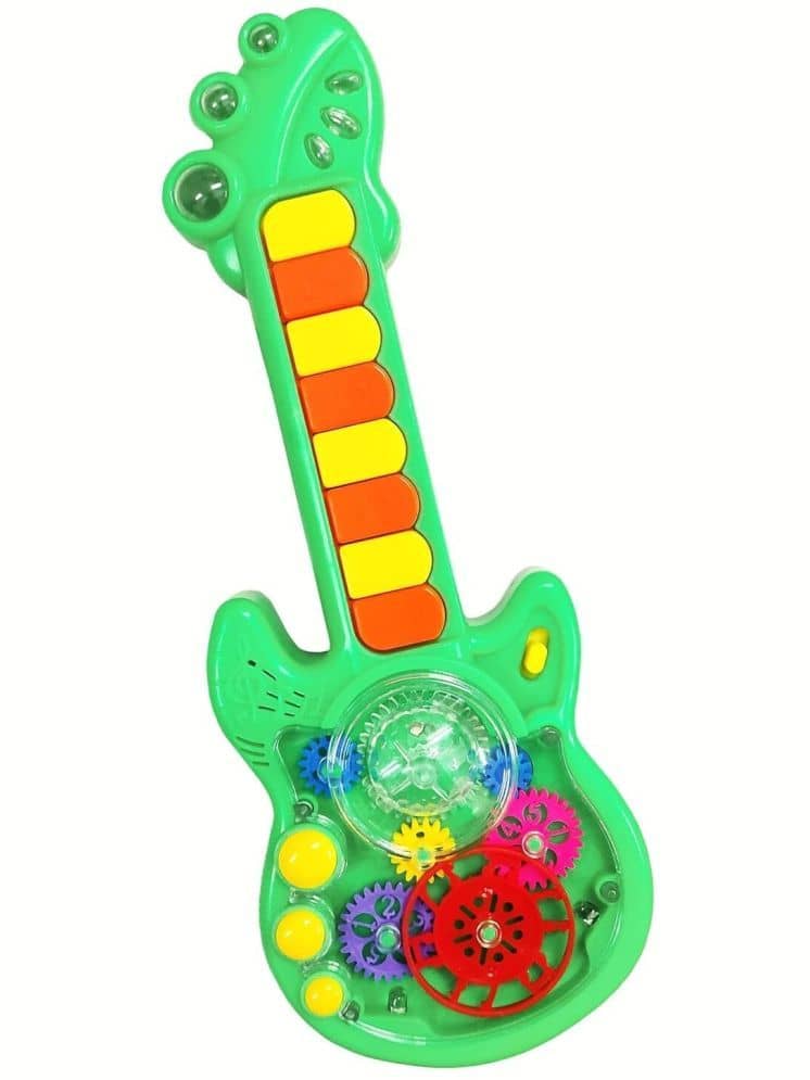 Mini Musical Gear Guitar Toy for Kids and Toddlers | Eight Key Switches, Piano Sound, Flashing Lights, Transparent Rotating Gear Mechanism (Multicolor)