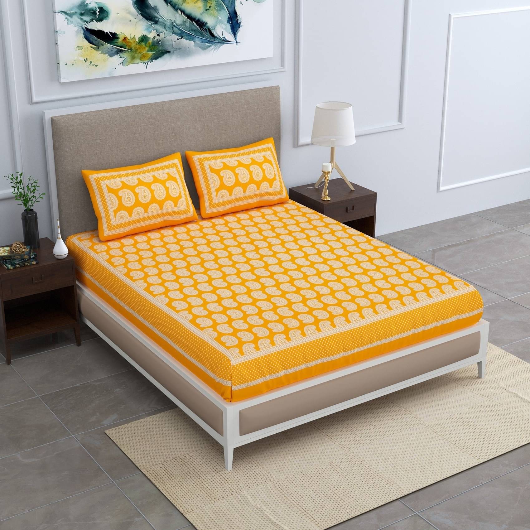     			PETROSOLY Cotton 1 Double Bedsheet with 2 Pillow Covers ( Yellow )