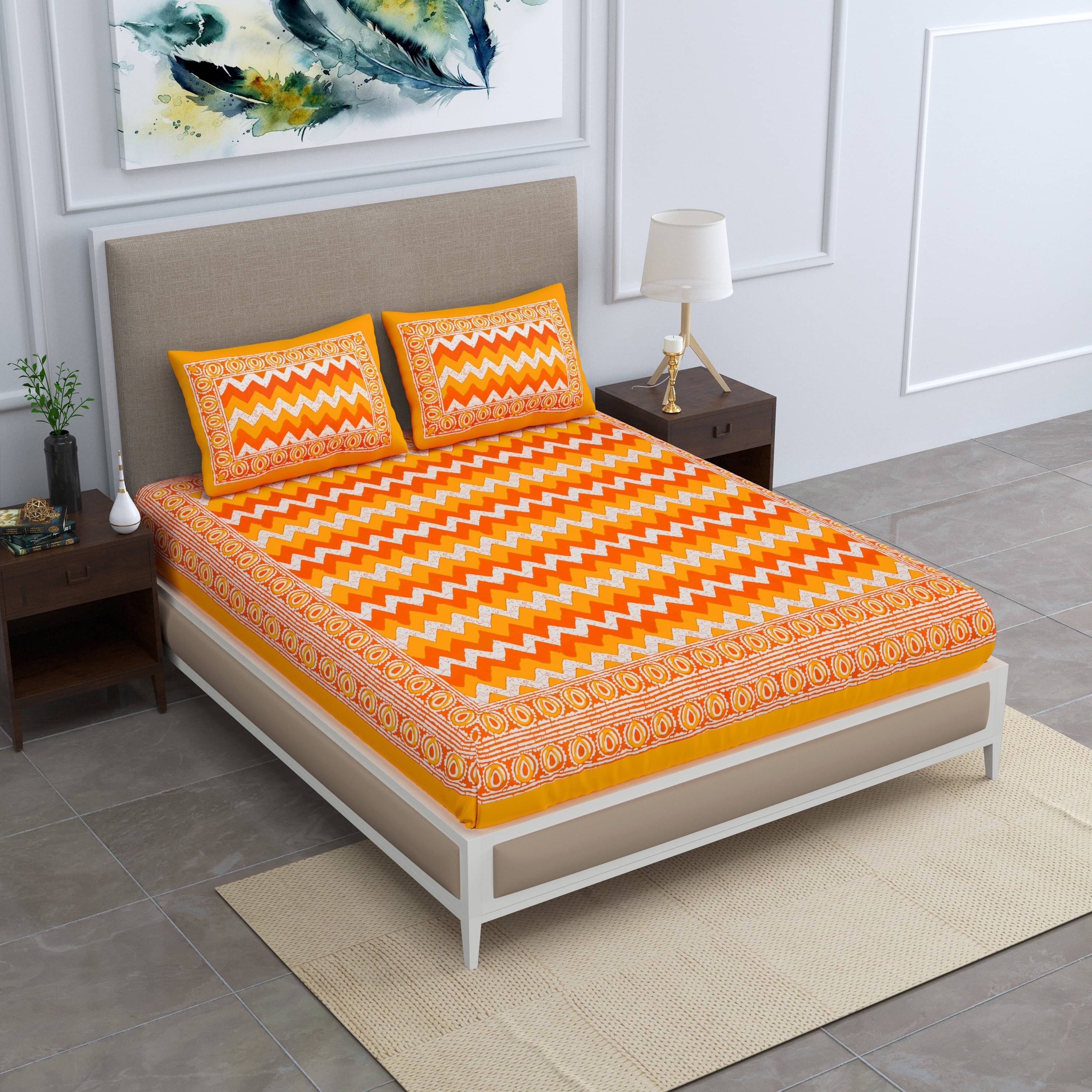     			PETROSOLY Cotton 1 Double Bedsheet with 2 Pillow Covers ( Yellow )