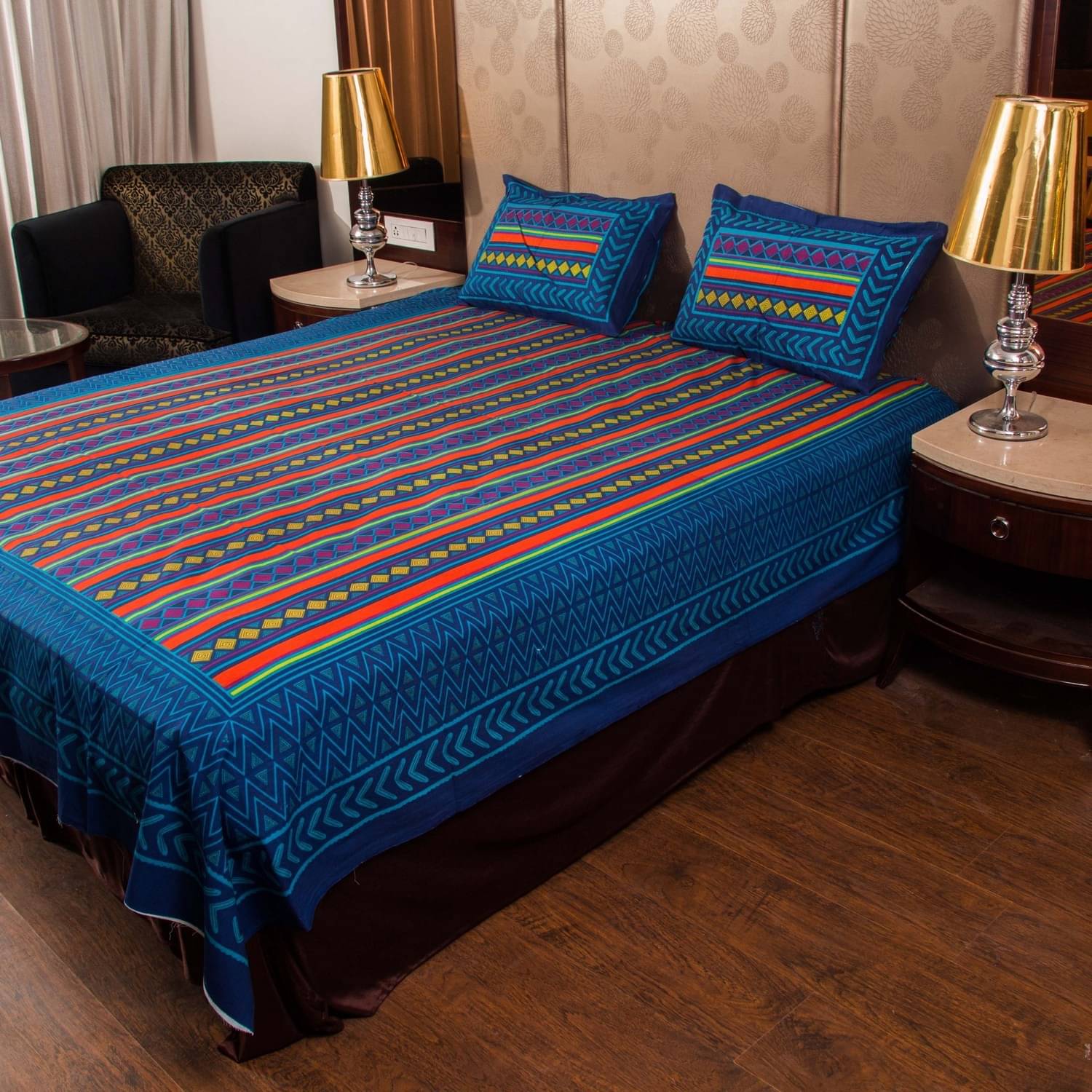     			PETROSOLY Cotton 1 Double King Bedsheet with 2 Pillow Covers ( Blue )