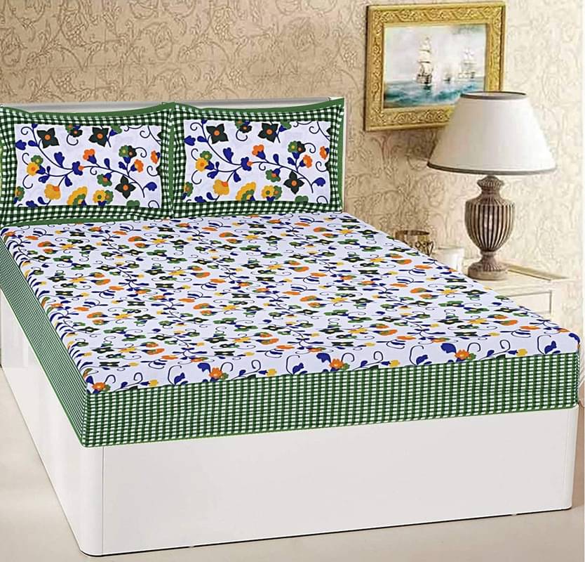     			PETROSOLY Cotton 1 Double Queen Bedsheet with 2 Pillow Covers ( Green )