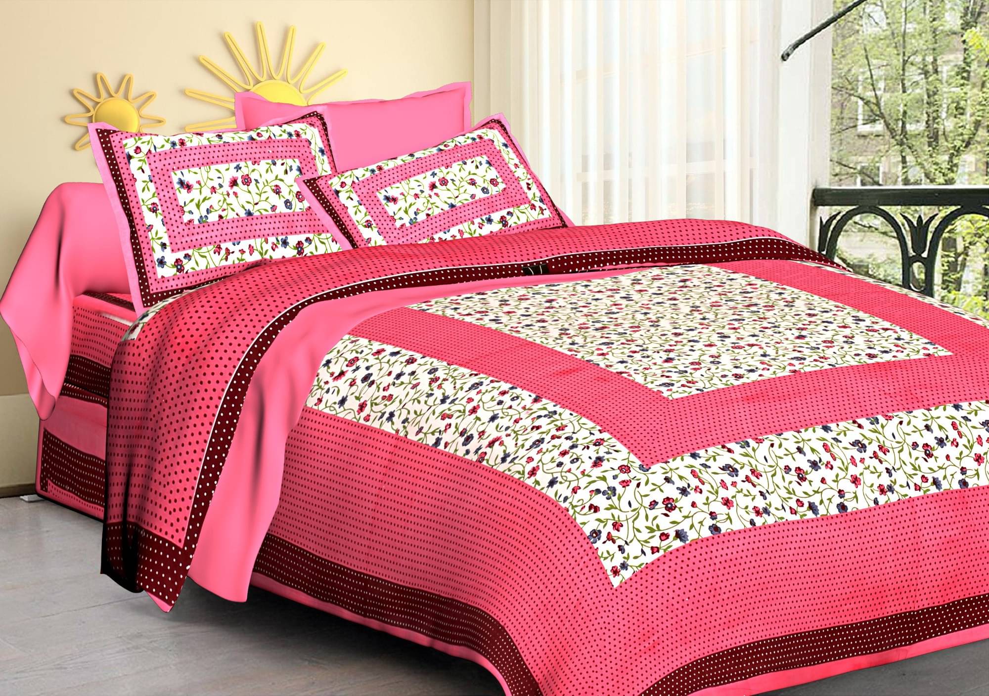     			PETROSOLY Cotton 1 Double Queen Bedsheet with 2 Pillow Covers ( Pink )