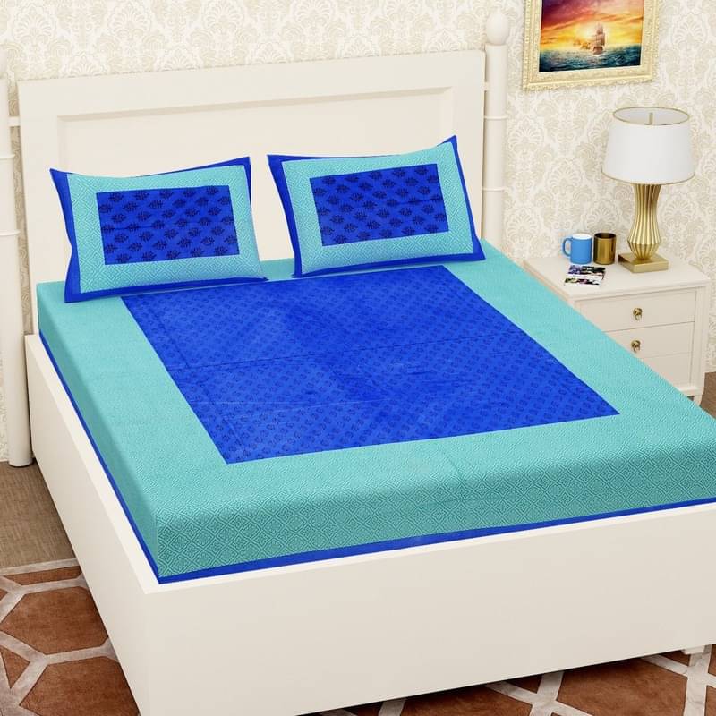     			PETROSOLY Cotton 1 Double Queen Bedsheet with 2 Pillow Covers ( Blue )