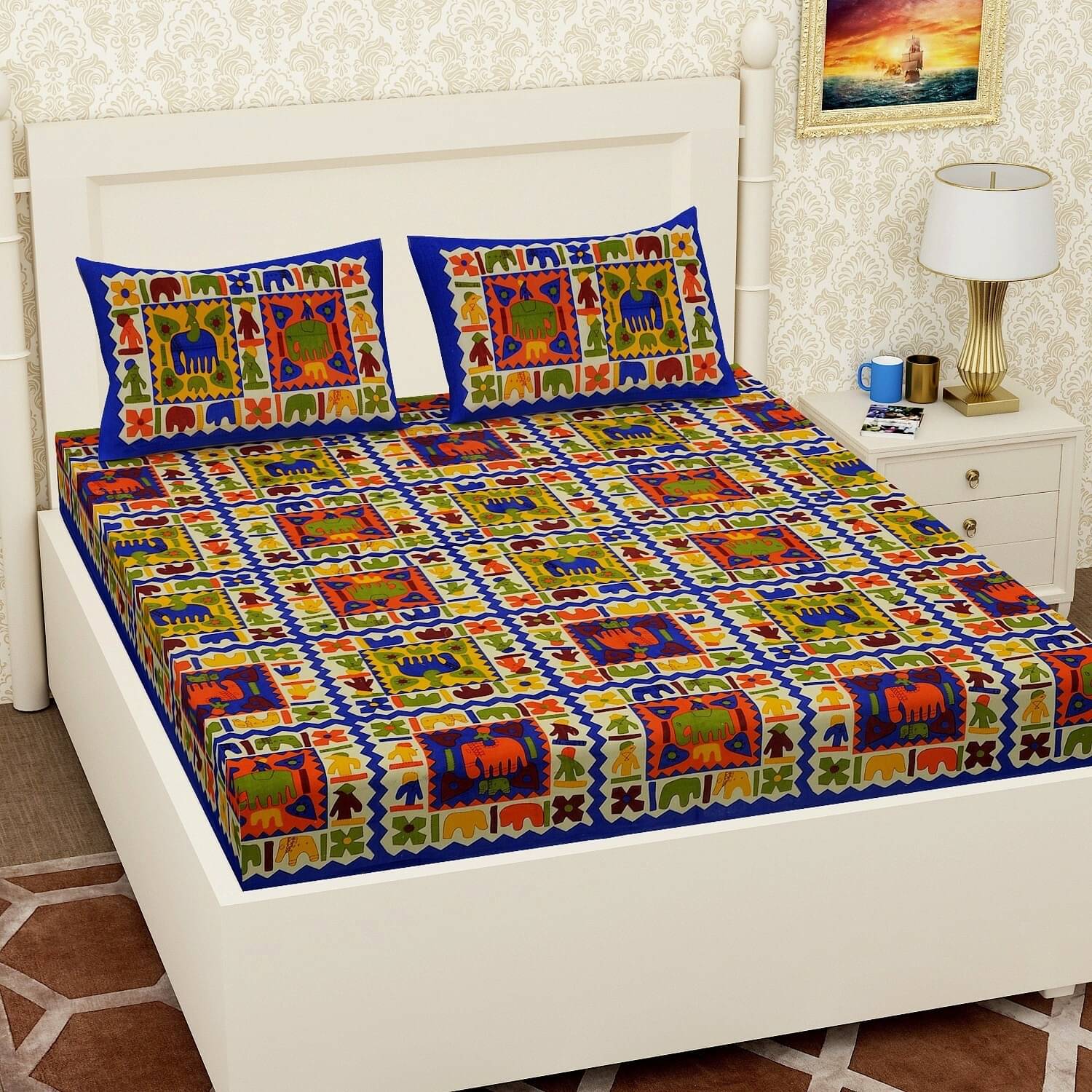 PETROSOLY Cotton 1 Double Queen Bedsheet with 2 Pillow Covers ( Blue )     			PETROSOLY Cotton 1 Double Queen Bedsheet with 2 Pillow Covers ( Blue )