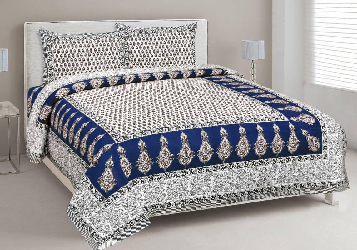     			PETROSOLY Cotton 1 Double Queen Bedsheet with 2 Pillow Covers ( Blue )