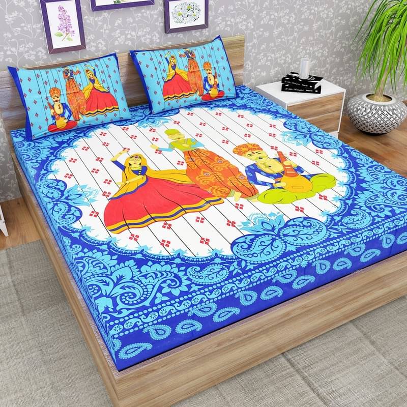     			PETROSOLY Cotton 1 Double Queen Bedsheet with 2 Pillow Covers ( Blue )