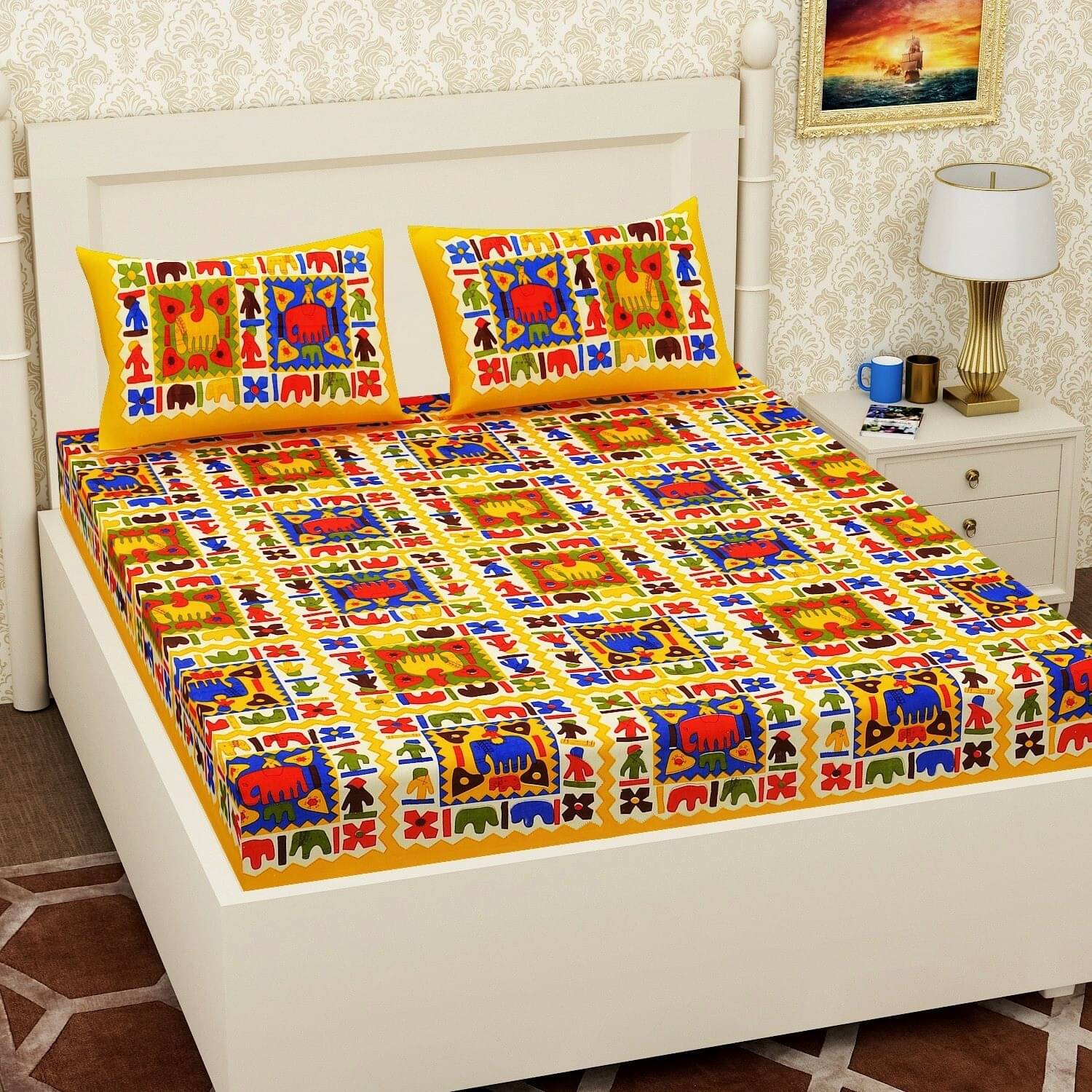     			PETROSOLY Cotton 1 Double Queen Bedsheet with 2 Pillow Covers ( Yellow )