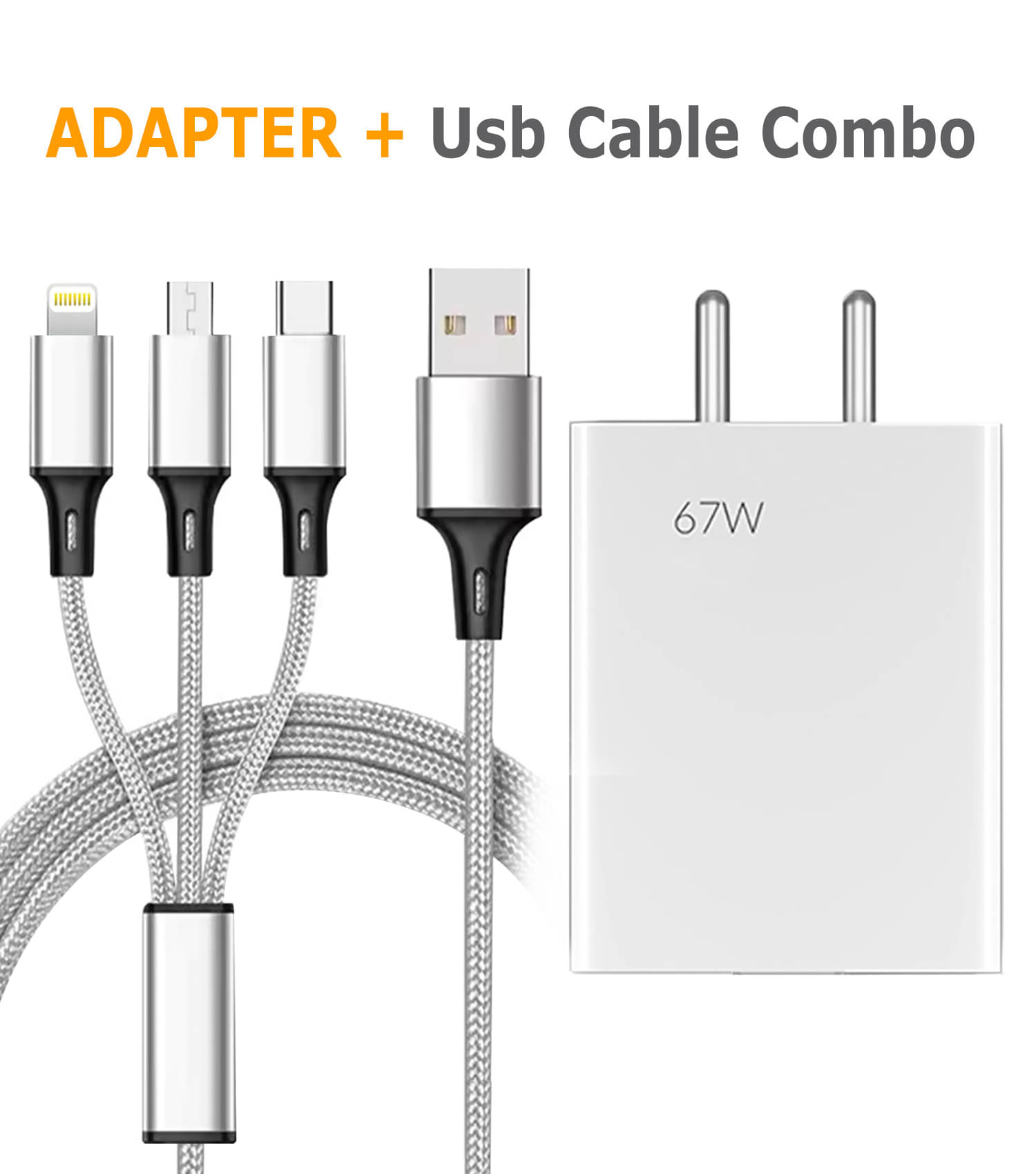     			Retailstore 67Watt Fast Charging Adaptor with 3-in-1 3AMP Charging Cable Combo 1