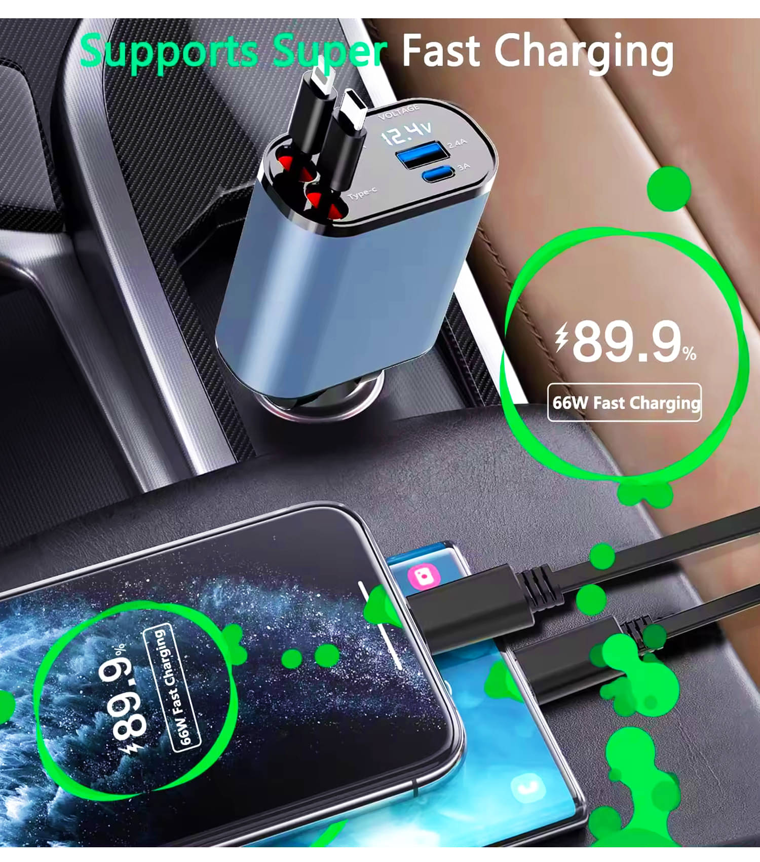 Retailstore Retractable Cables 120W Fast Charging 4-in-1 Car Charger 1 Retailstore Retractable Cables 120W Fast Charging 4-in-1 Car Charger 1