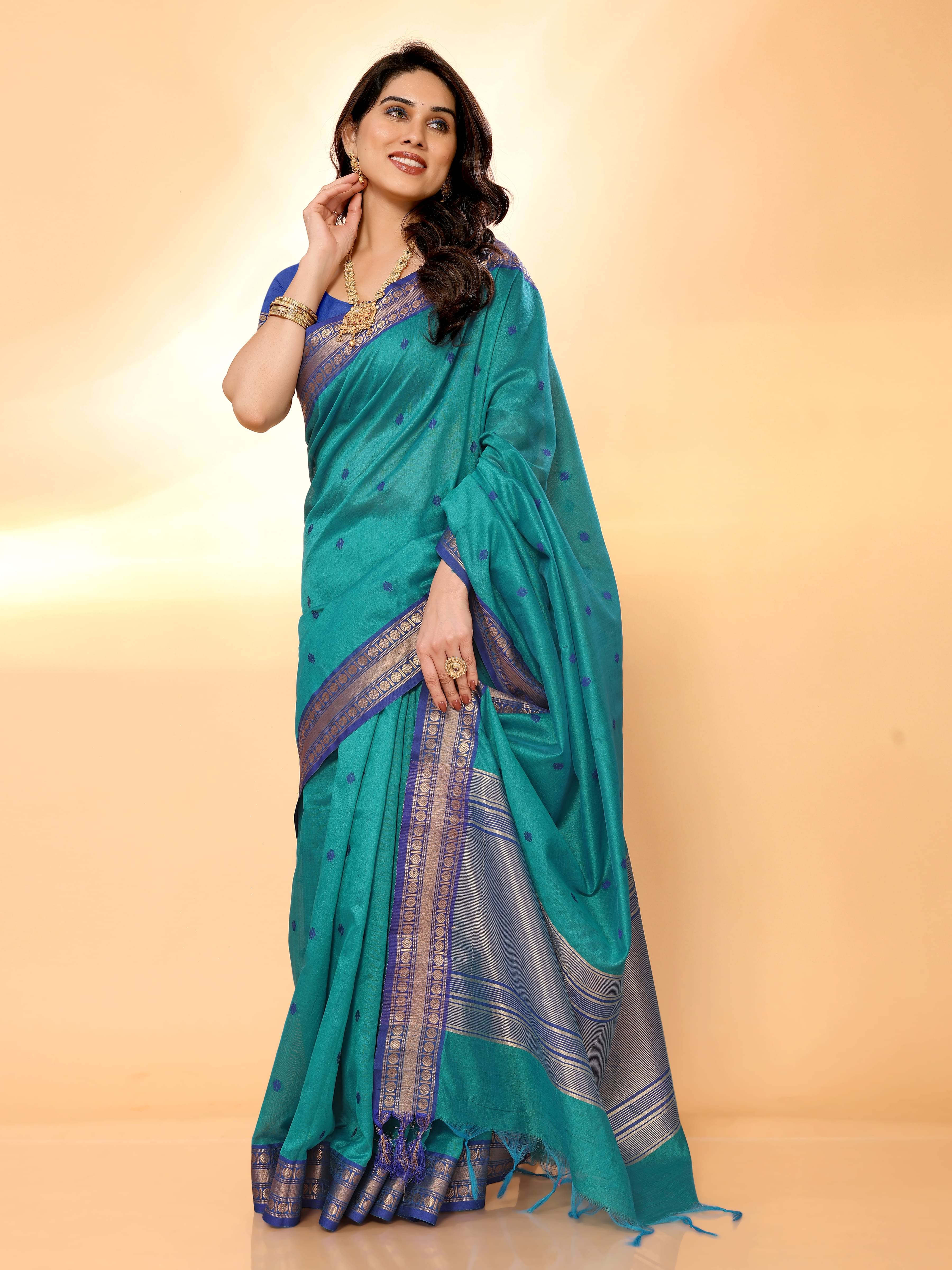     			Sidhidata Cotton Silk Woven Saree With Unstitched Blouse Piece ( Rama )