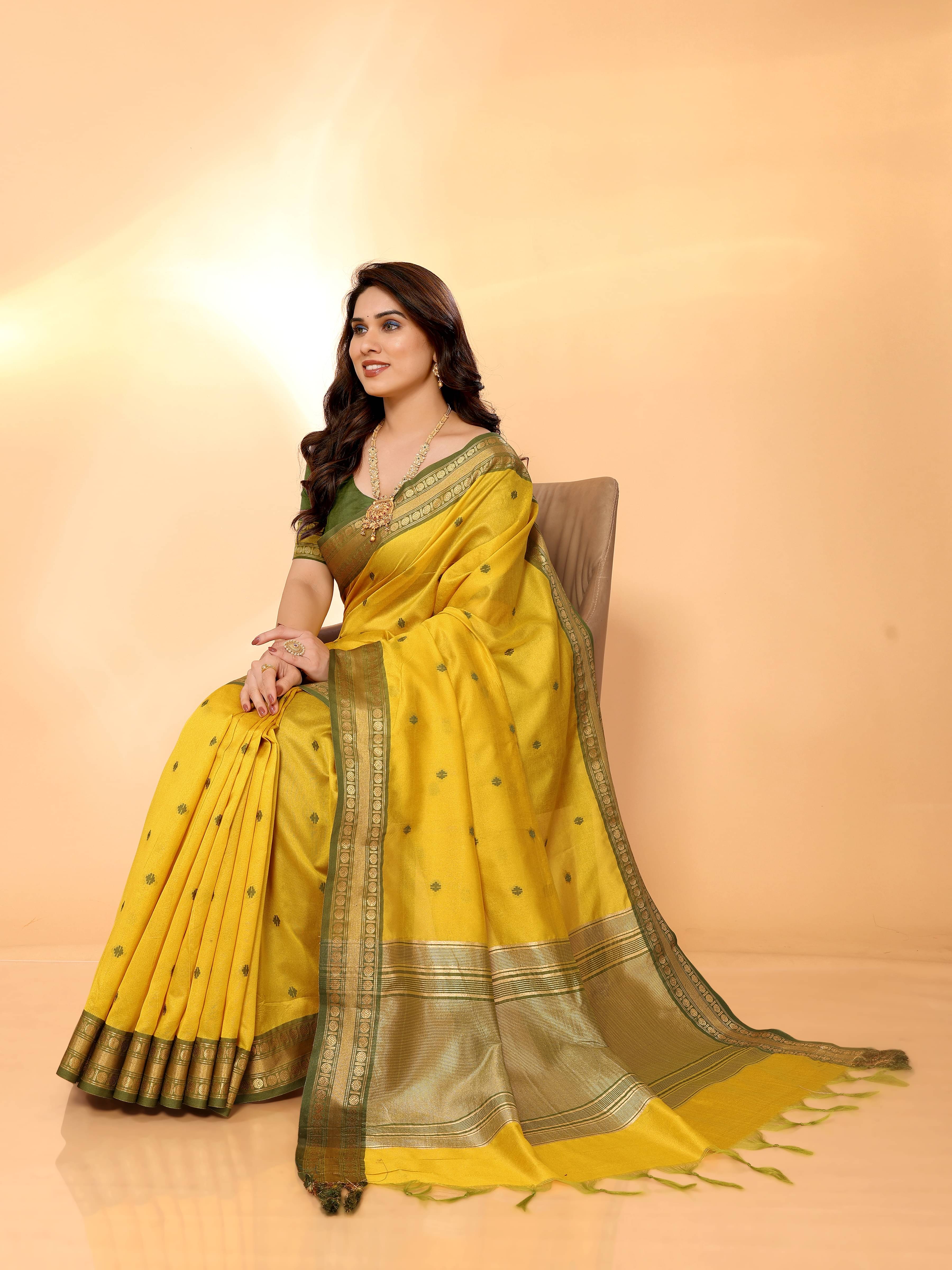 Sidhidata Cotton Silk Woven Saree With Unstitched Blouse Piece ( Mustard ) Sidhidata Cotton Silk Woven Saree With Unstitched Blouse Piece ( Mustard )